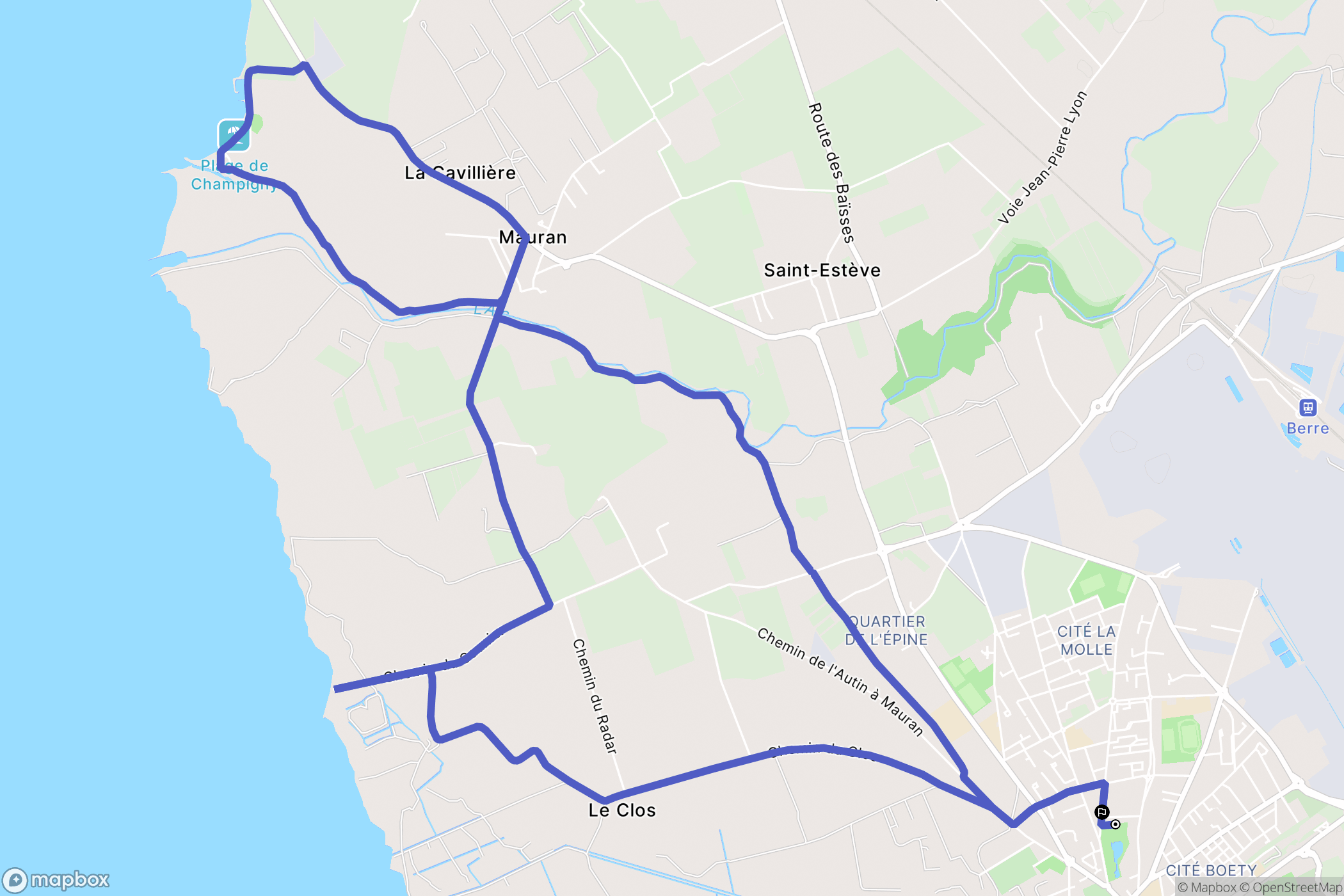 Berre-l'Étang : carte du parcours de randonnée - France