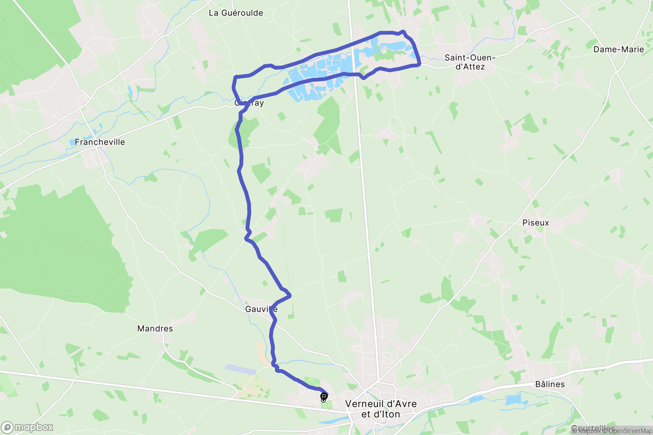 Verneuil d'Avre et d'Iton : carte du parcours de randonnée - France
