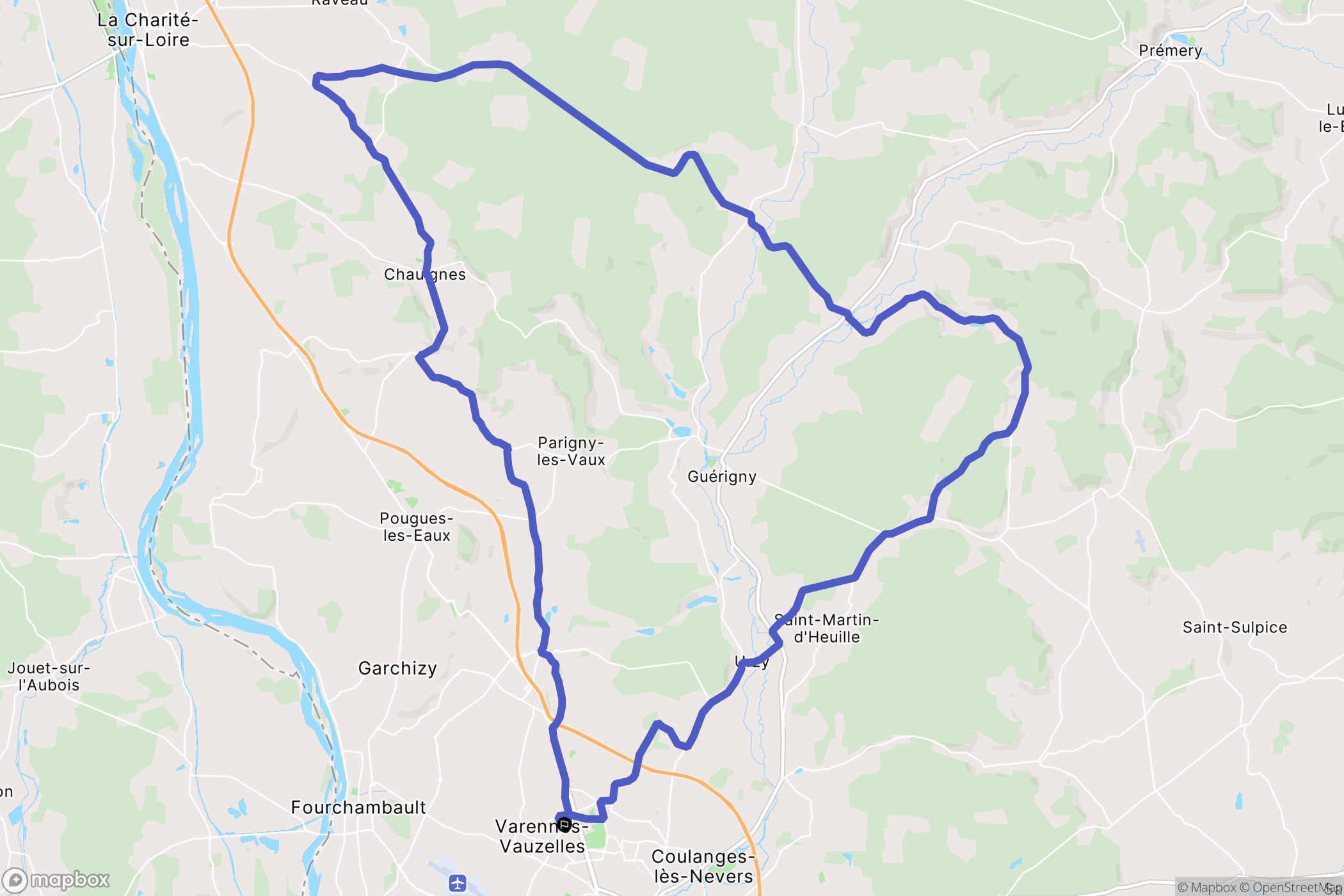 Varennes-Vauzelles : carte du parcours de randonnée - France