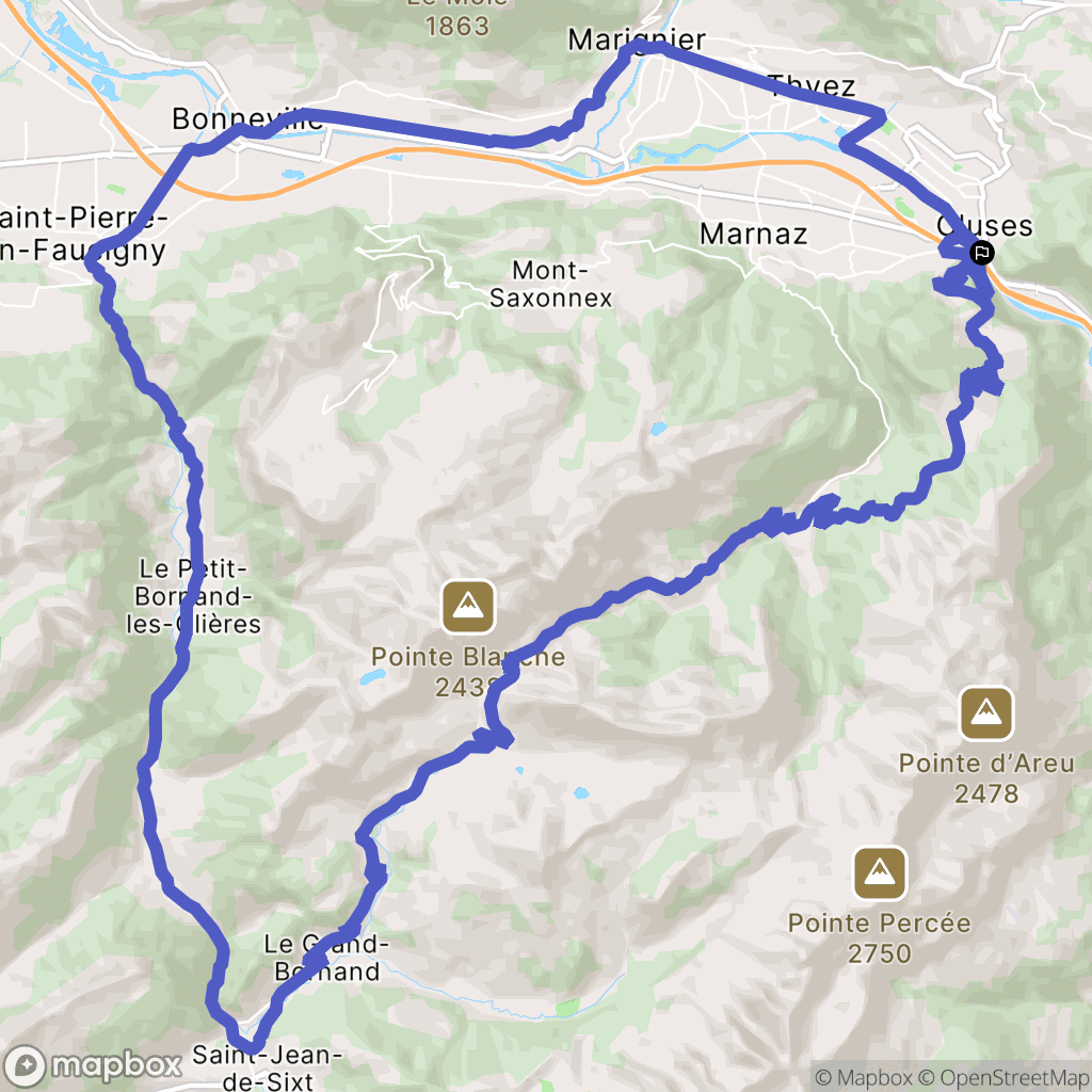 Cluses : carte du parcours de randonnée - France