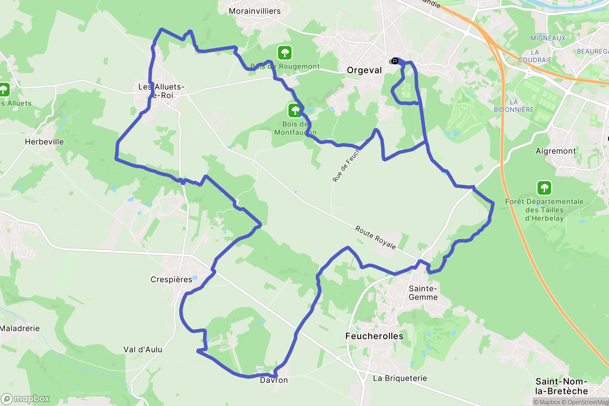 Orgeval : carte du parcours de randonnée - France