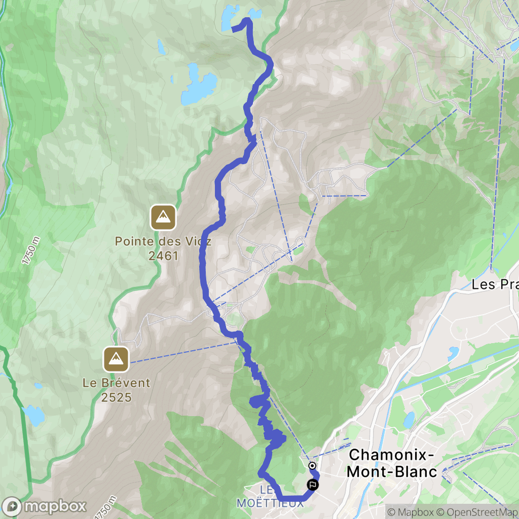 Chamonix-Mont-Blanc : carte du parcours de randonnée - France