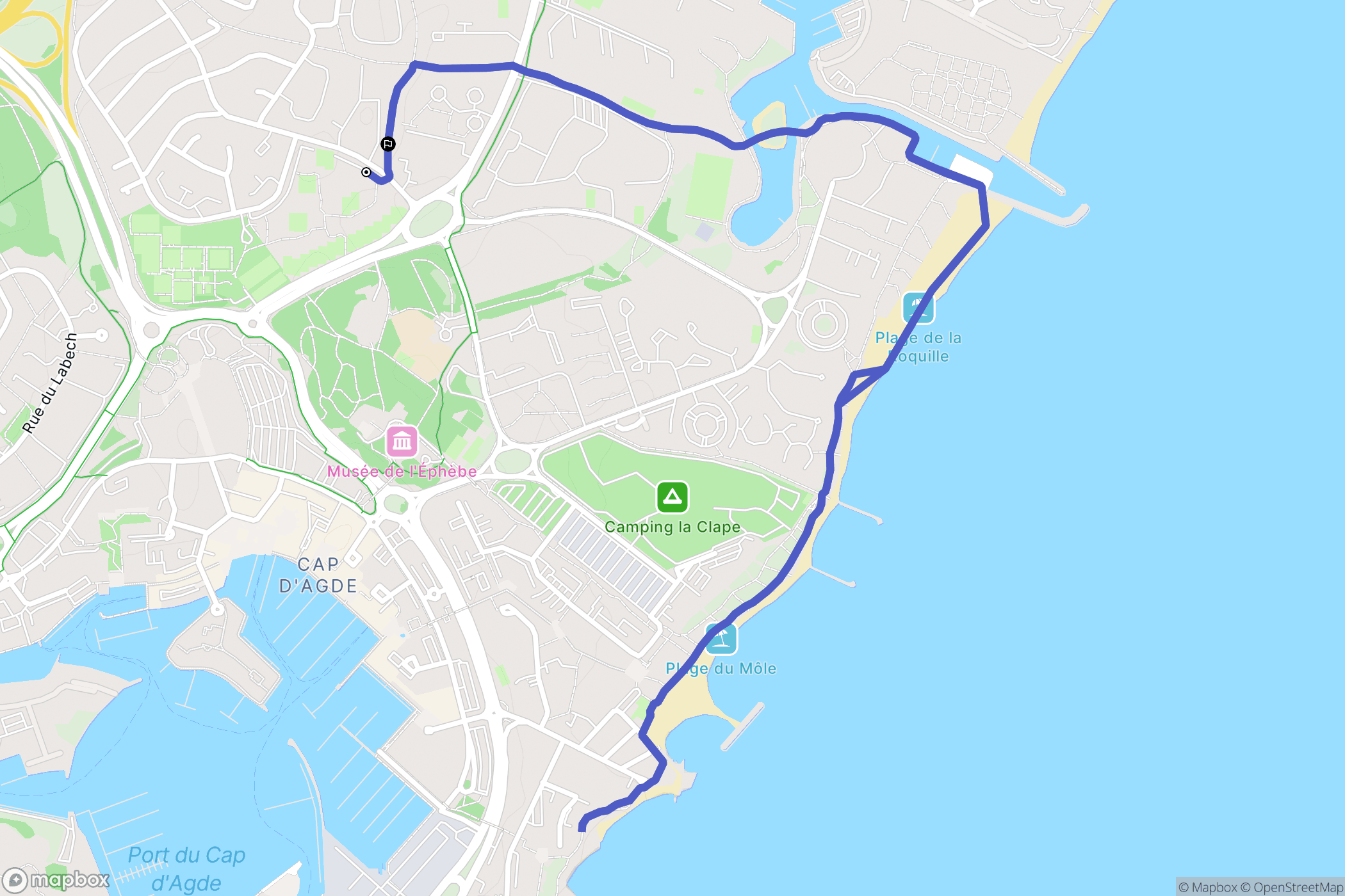 Agde : carte du parcours de randonnée - France