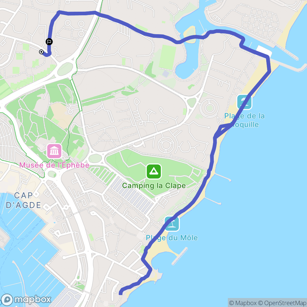 Agde : carte du parcours de randonnée - France