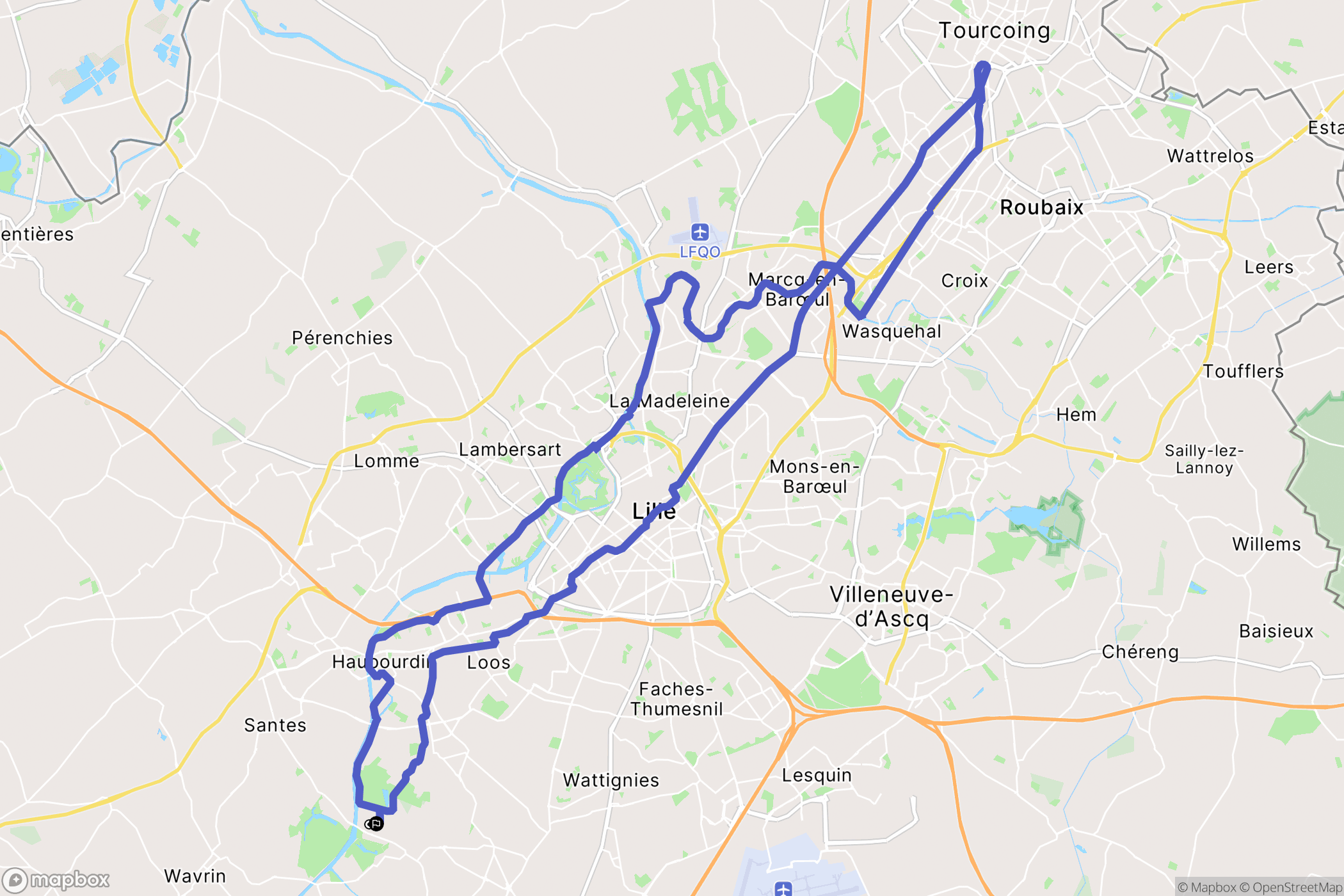 Houplin-Ancoisne : carte du parcours de randonnée - France