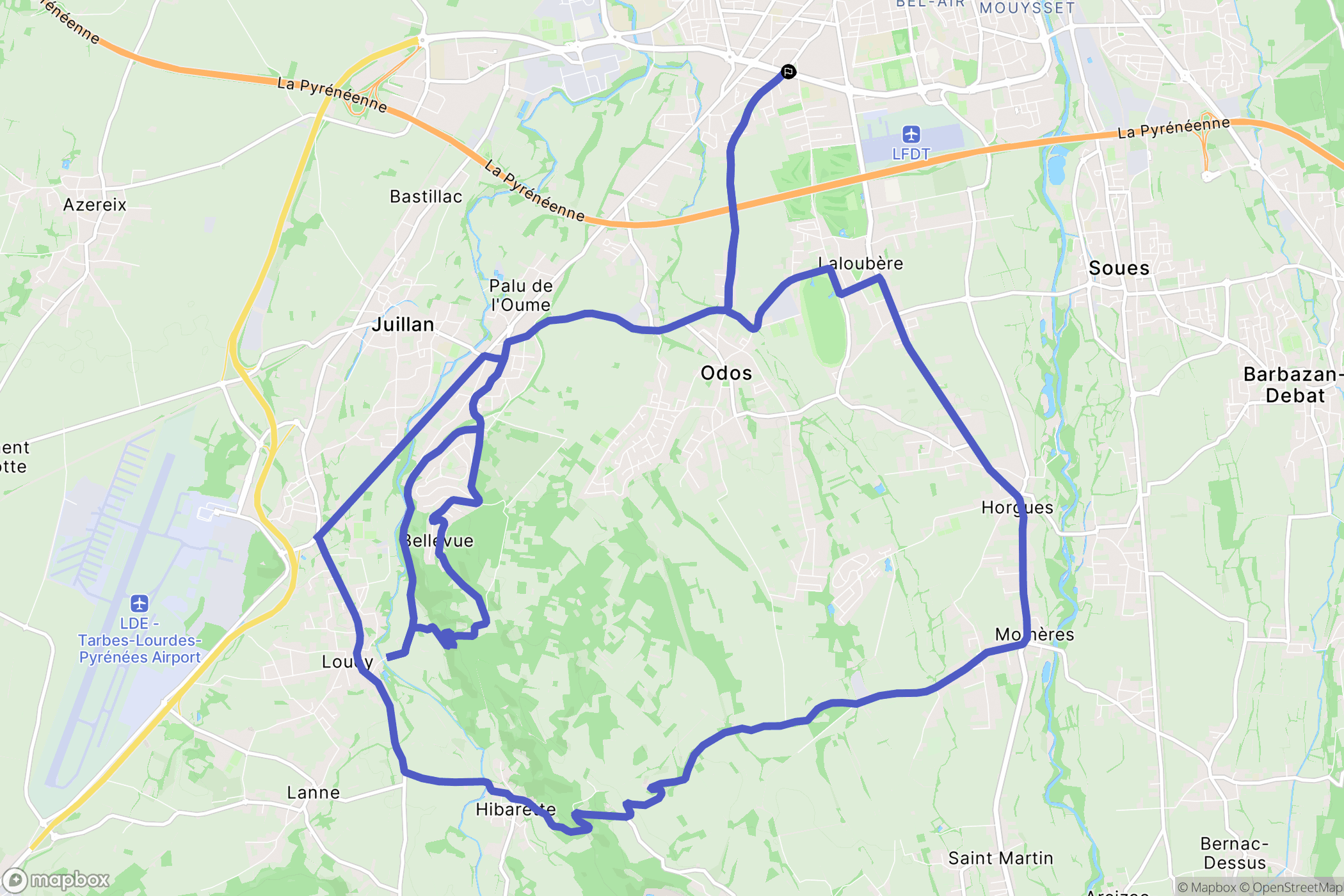Tarbes : carte du parcours de randonnée - France
