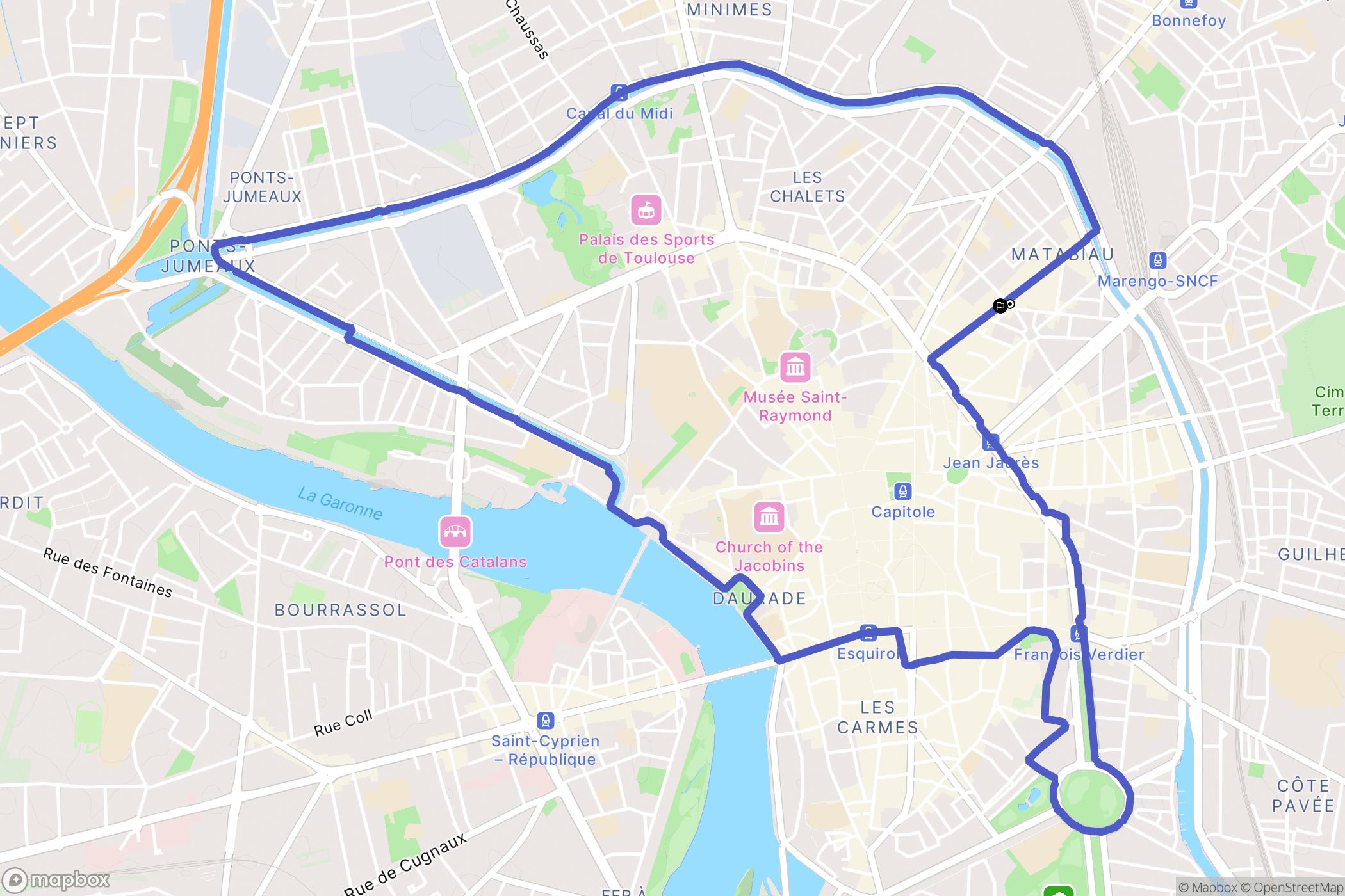 Toulouse : carte du parcours de randonnée - France