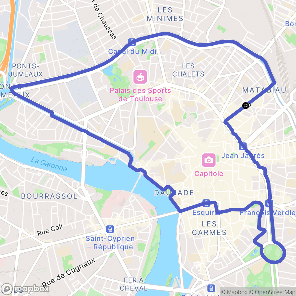 Toulouse : carte du parcours de randonnée - France