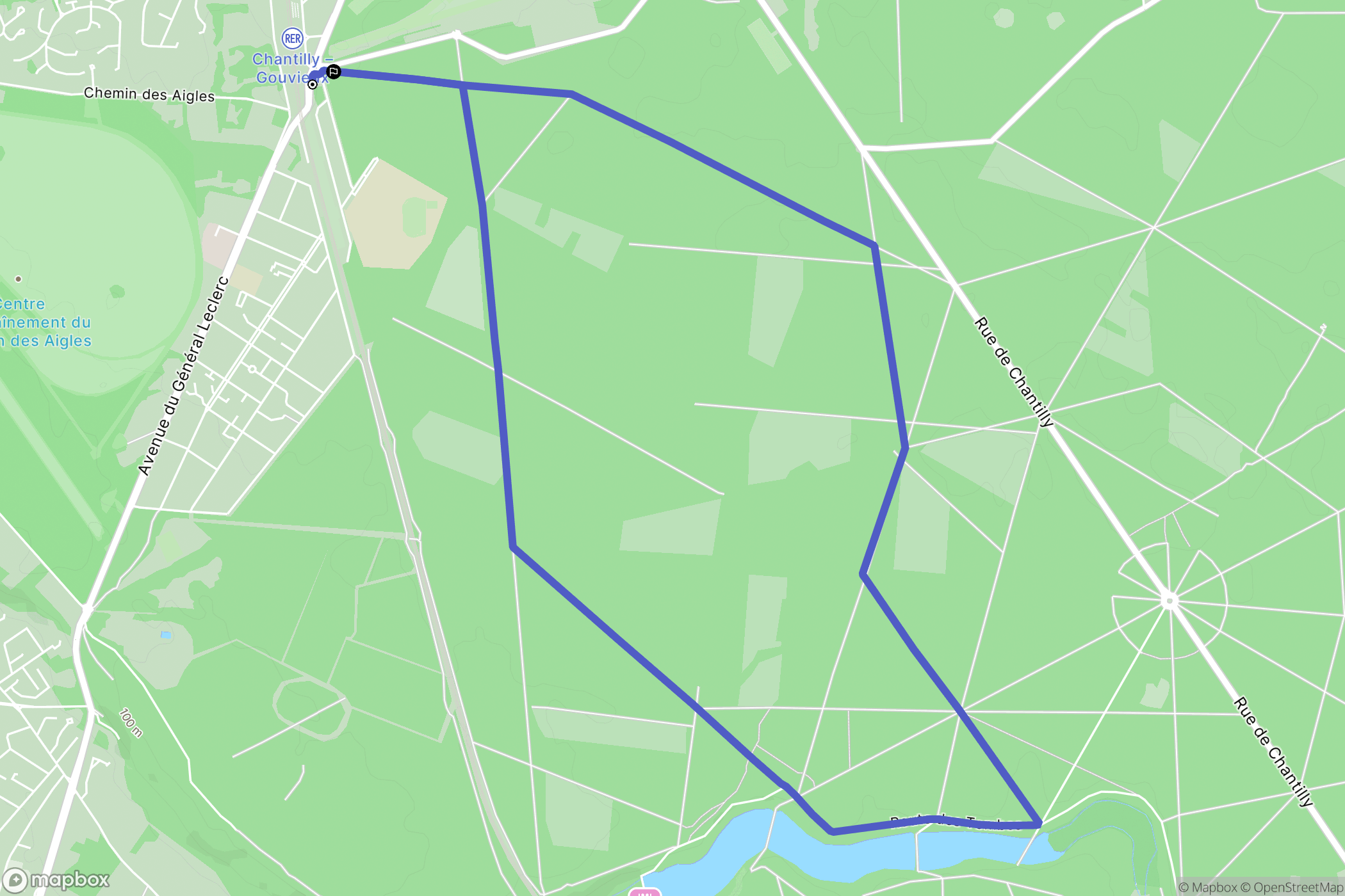 Chantilly : carte du parcours de randonnée - France