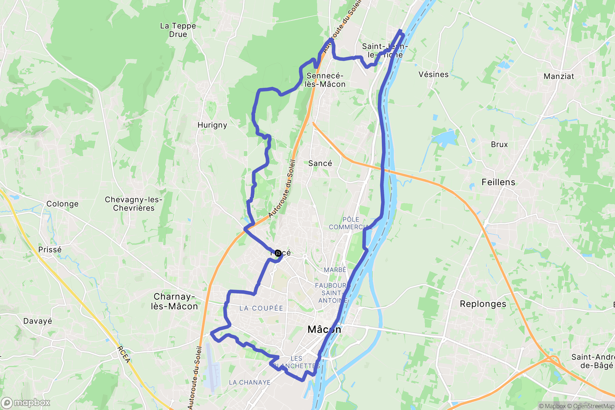 Mâcon : carte du parcours de randonnée - France