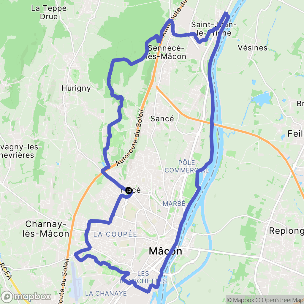 Mâcon : carte du parcours de randonnée - France