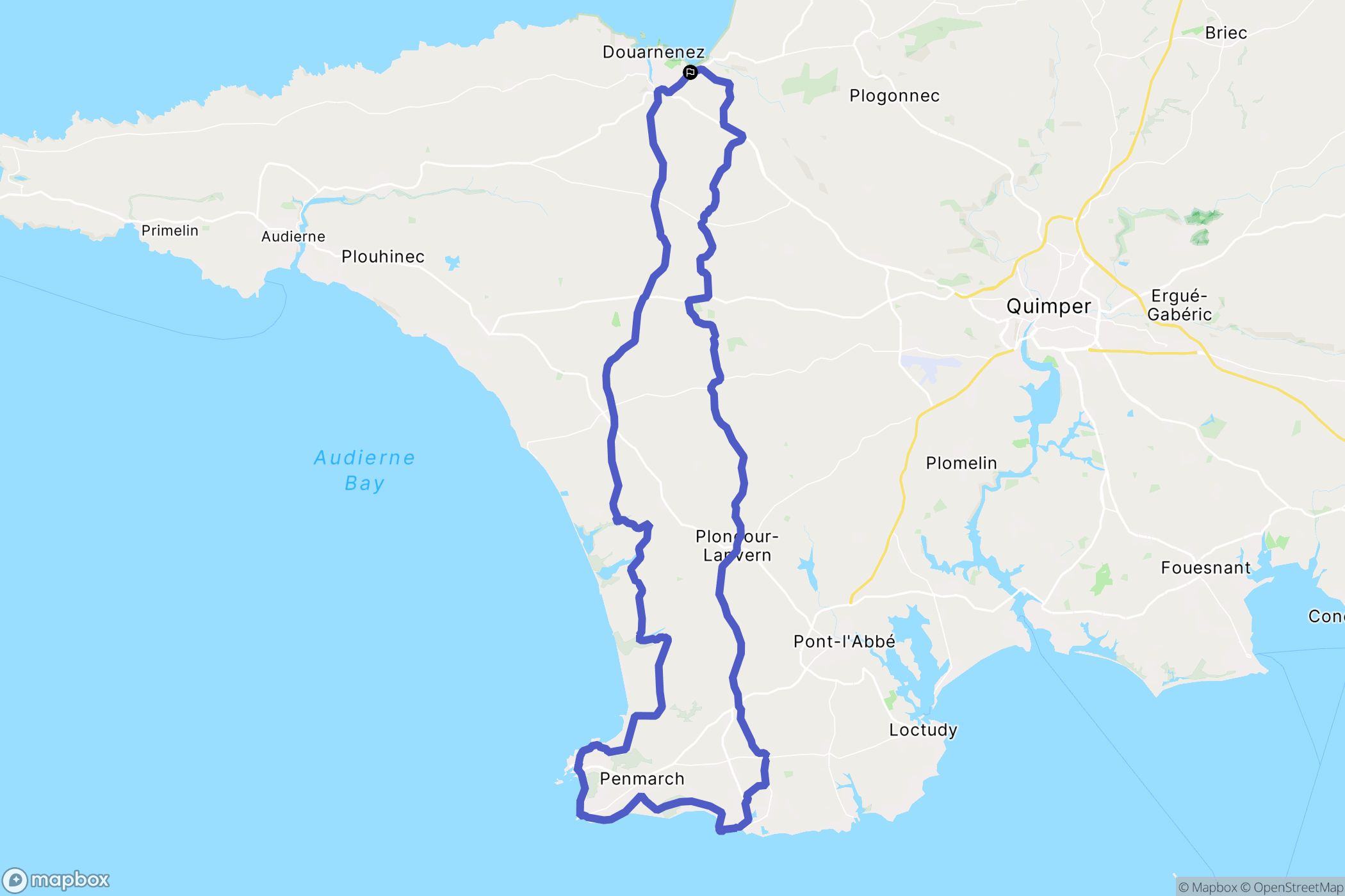 Douarnenez : carte du parcours de randonnée - France