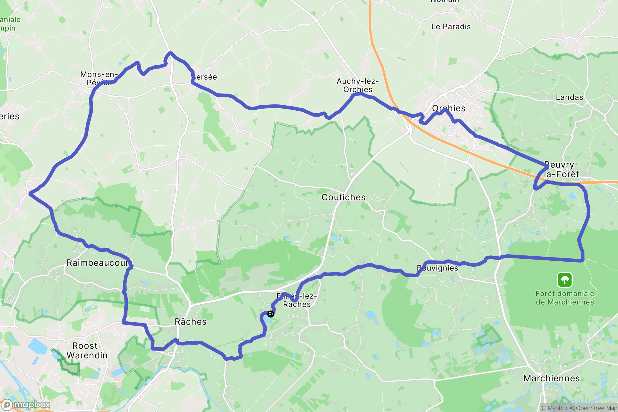 Flines-lez-Raches : carte du parcours de randonnée - France