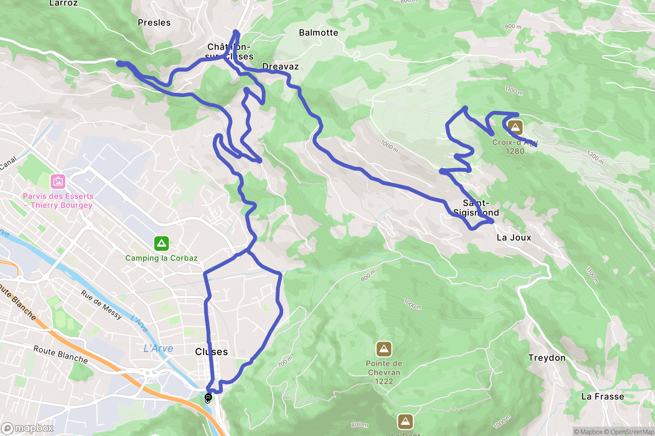 Cluses : carte du parcours de randonnée - France
