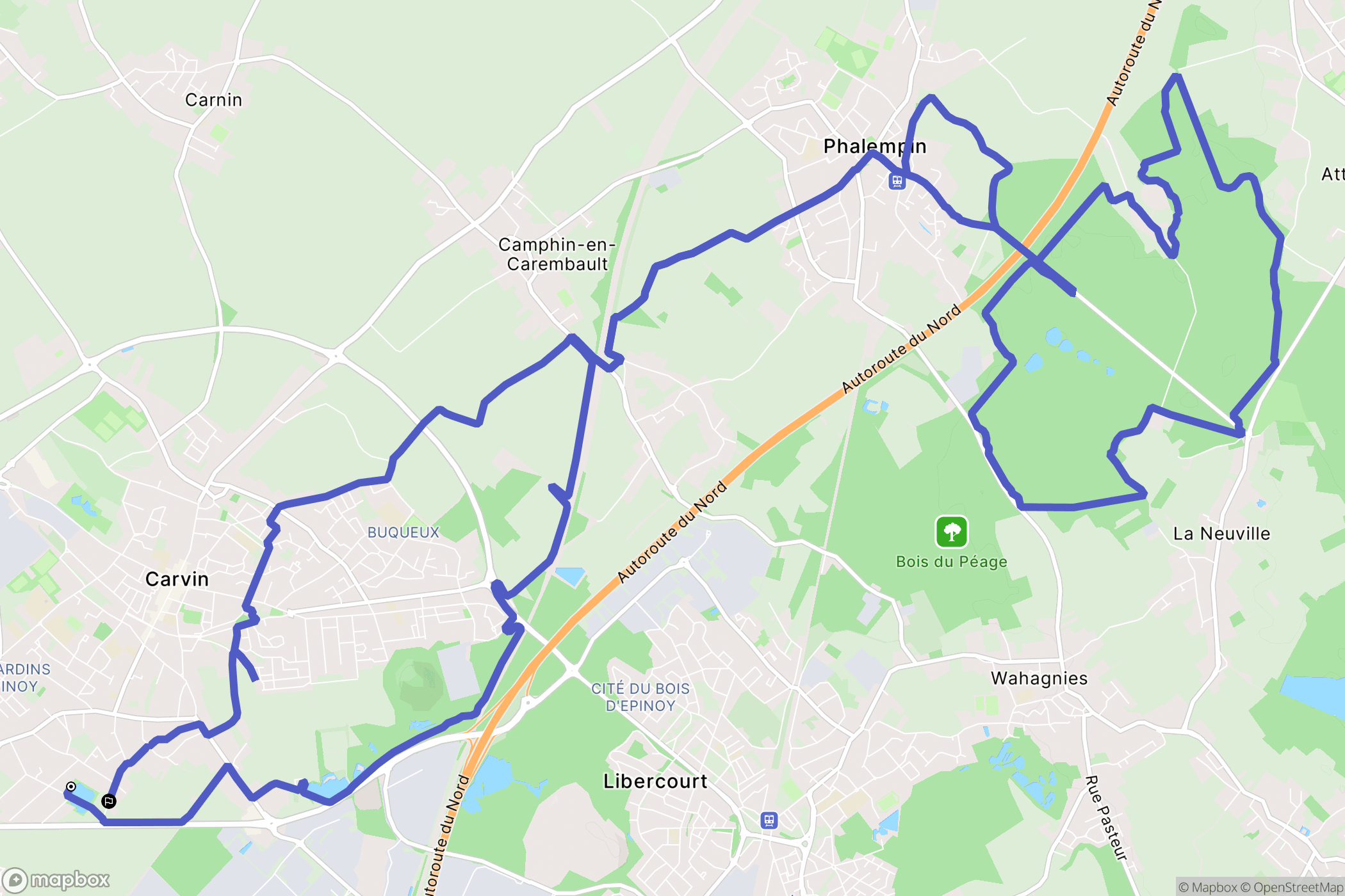 Carvin : carte du parcours de randonnée - France