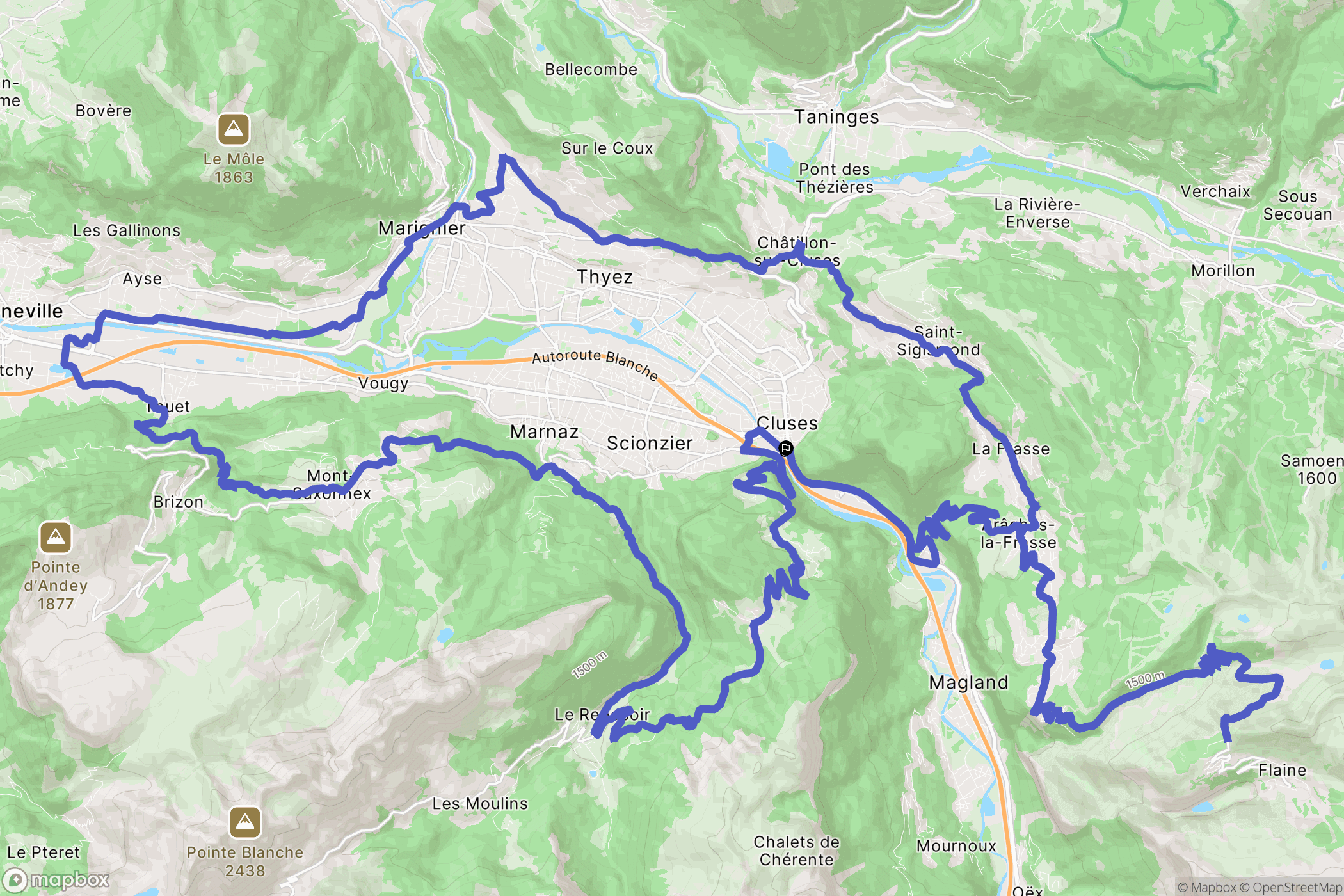 Cluses : carte du parcours de randonnée - France