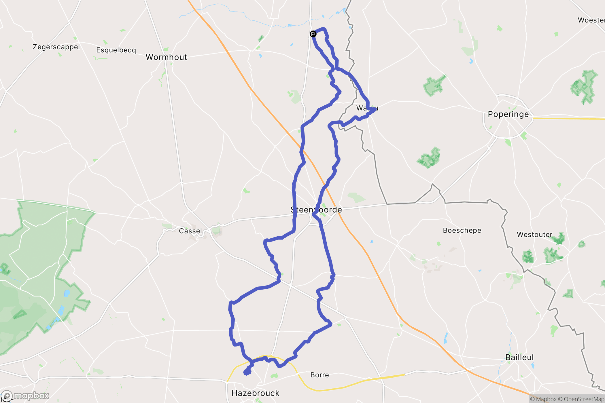 Wormhout : carte du parcours de randonnée - France