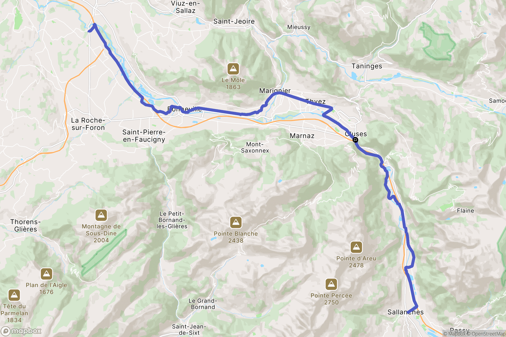 Cluses : carte du parcours de randonnée - France