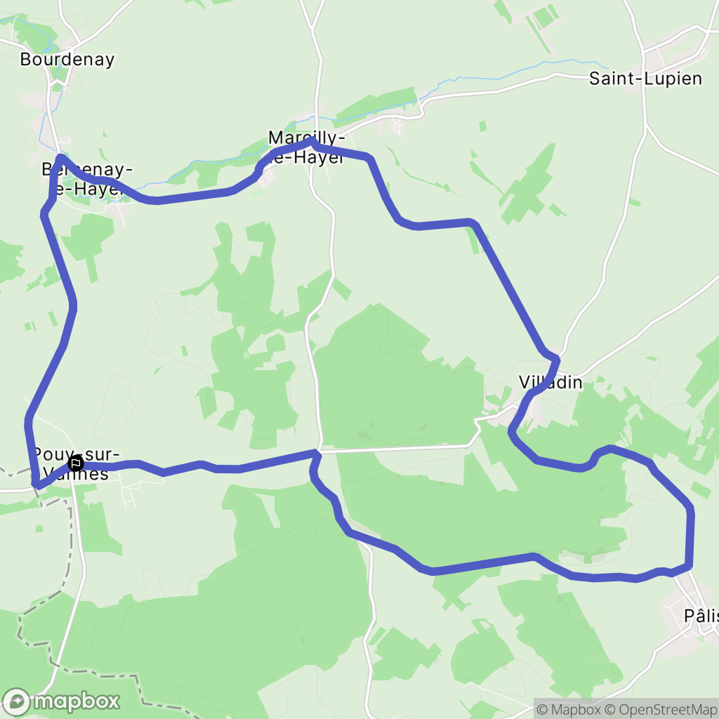 Pouy-sur-Vannes : carte du parcours de randonnée - France