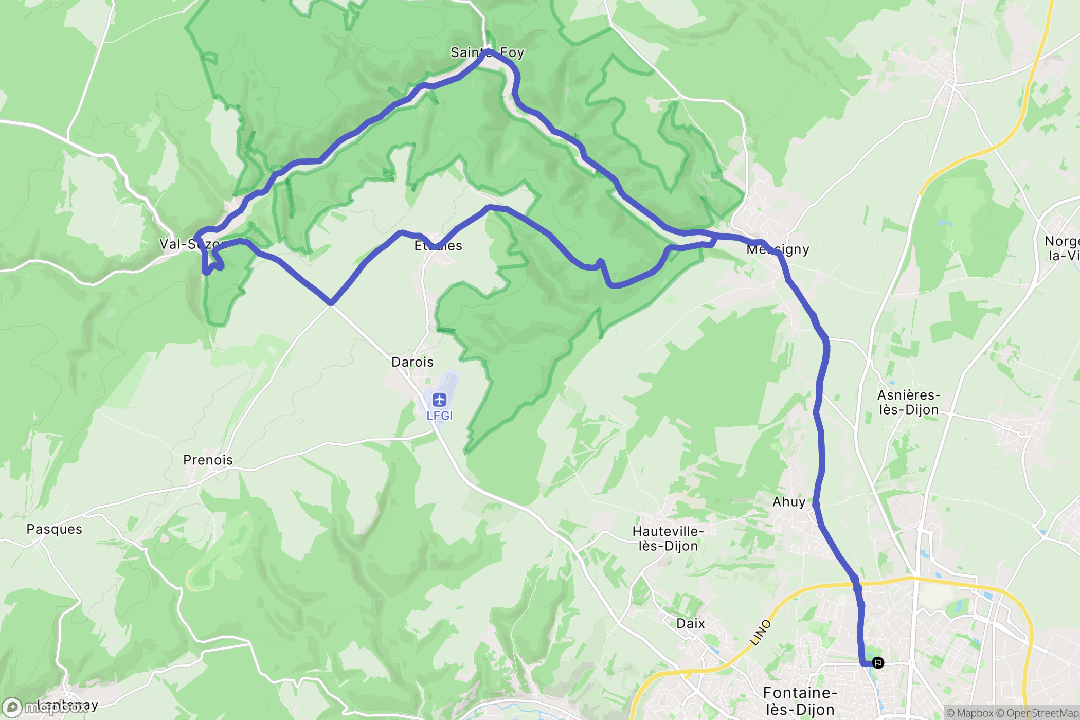 Dijon : carte du parcours de randonnée - France
