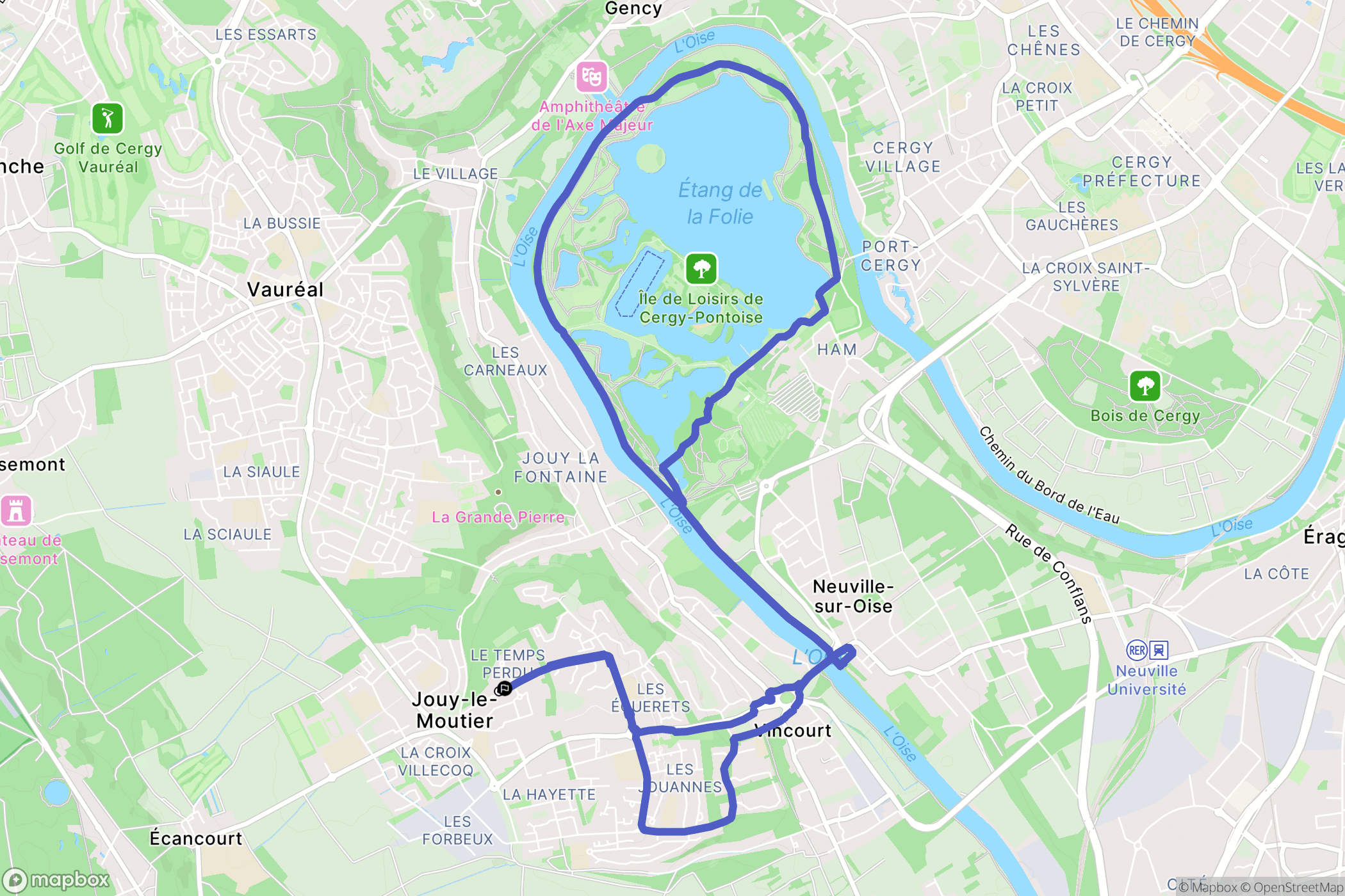 Jouy-le-Moutier : carte du parcours de randonnée - France