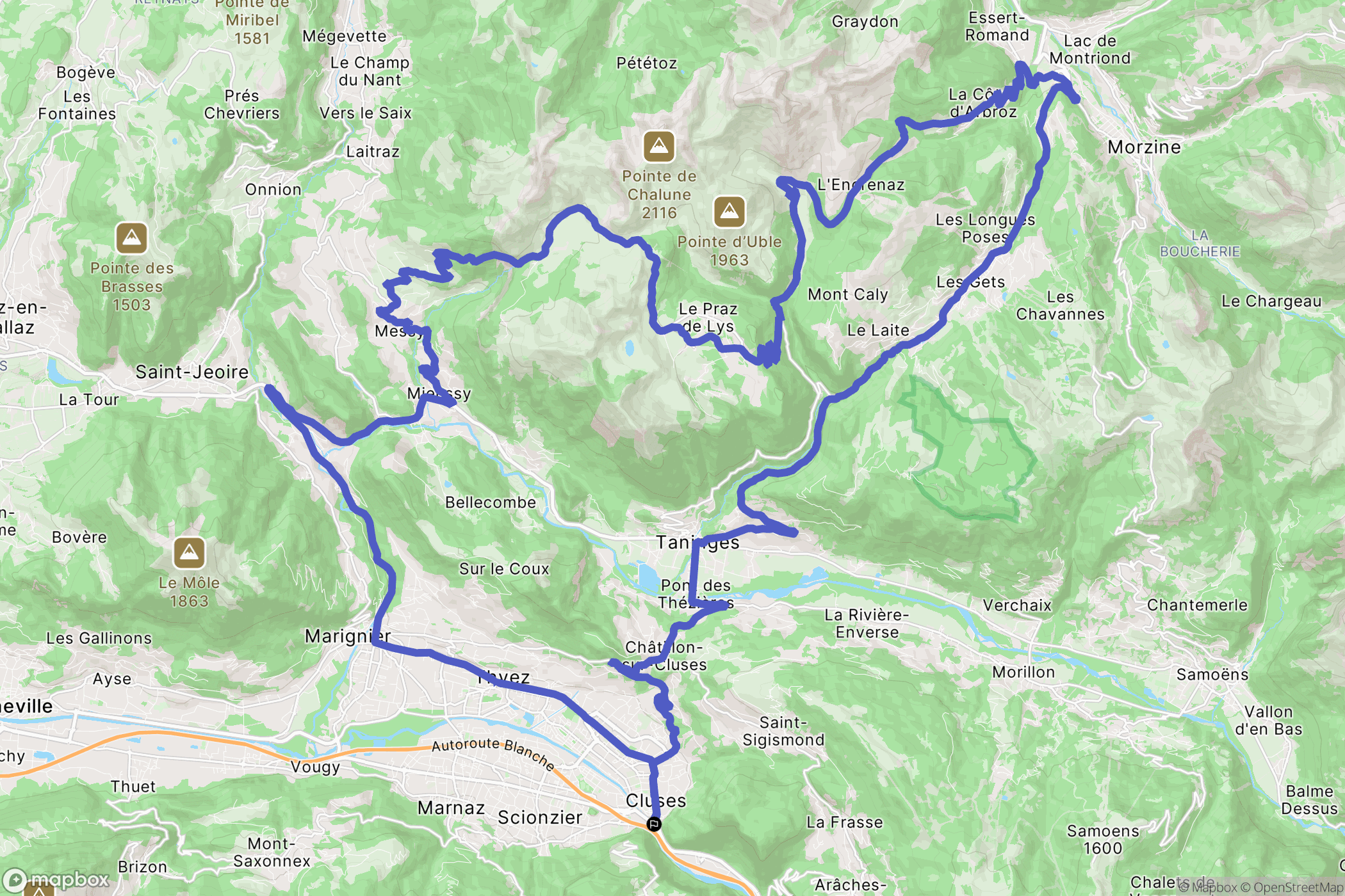 Cluses : carte du parcours de randonnée - France