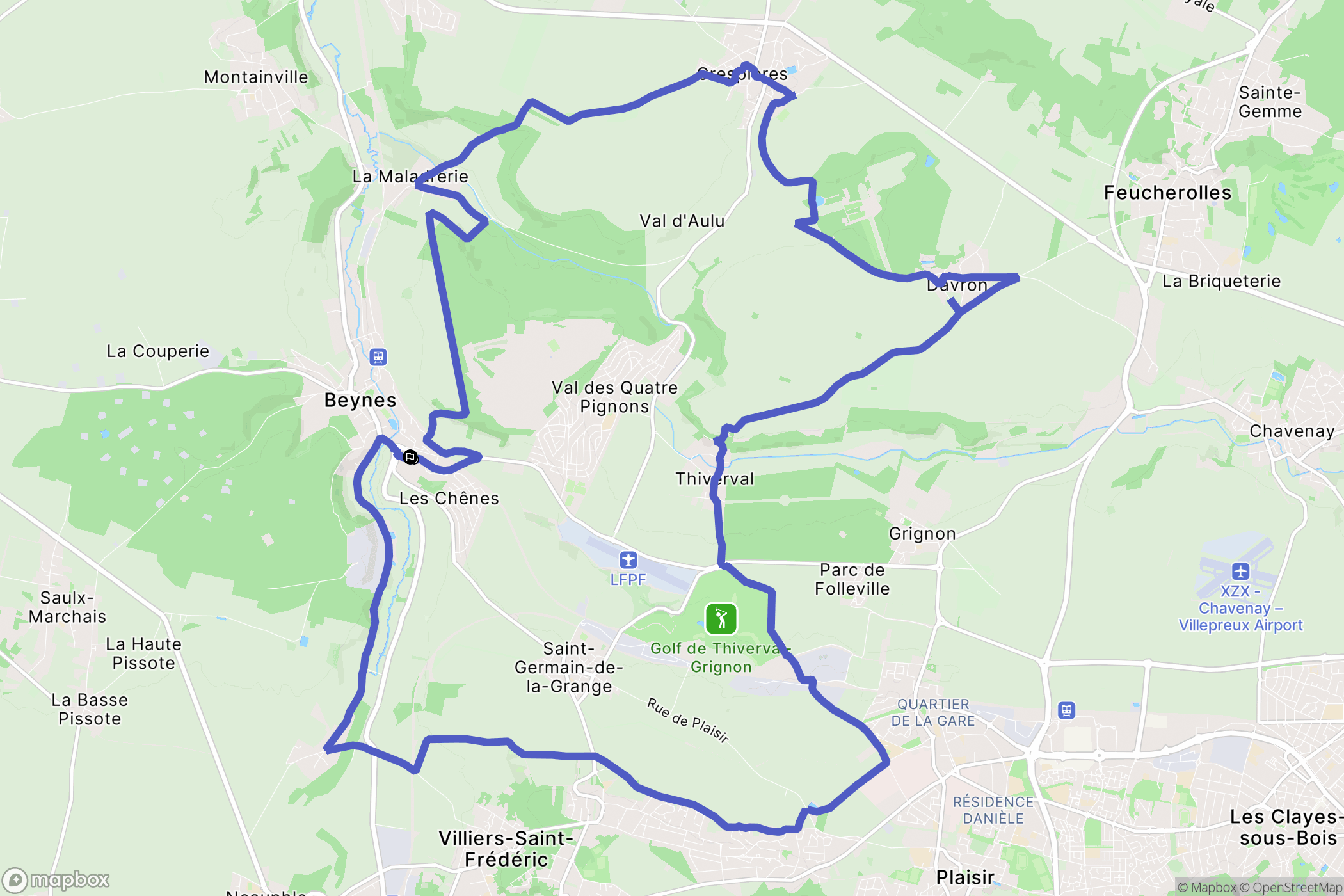 Beynes : carte du parcours de randonnée - France