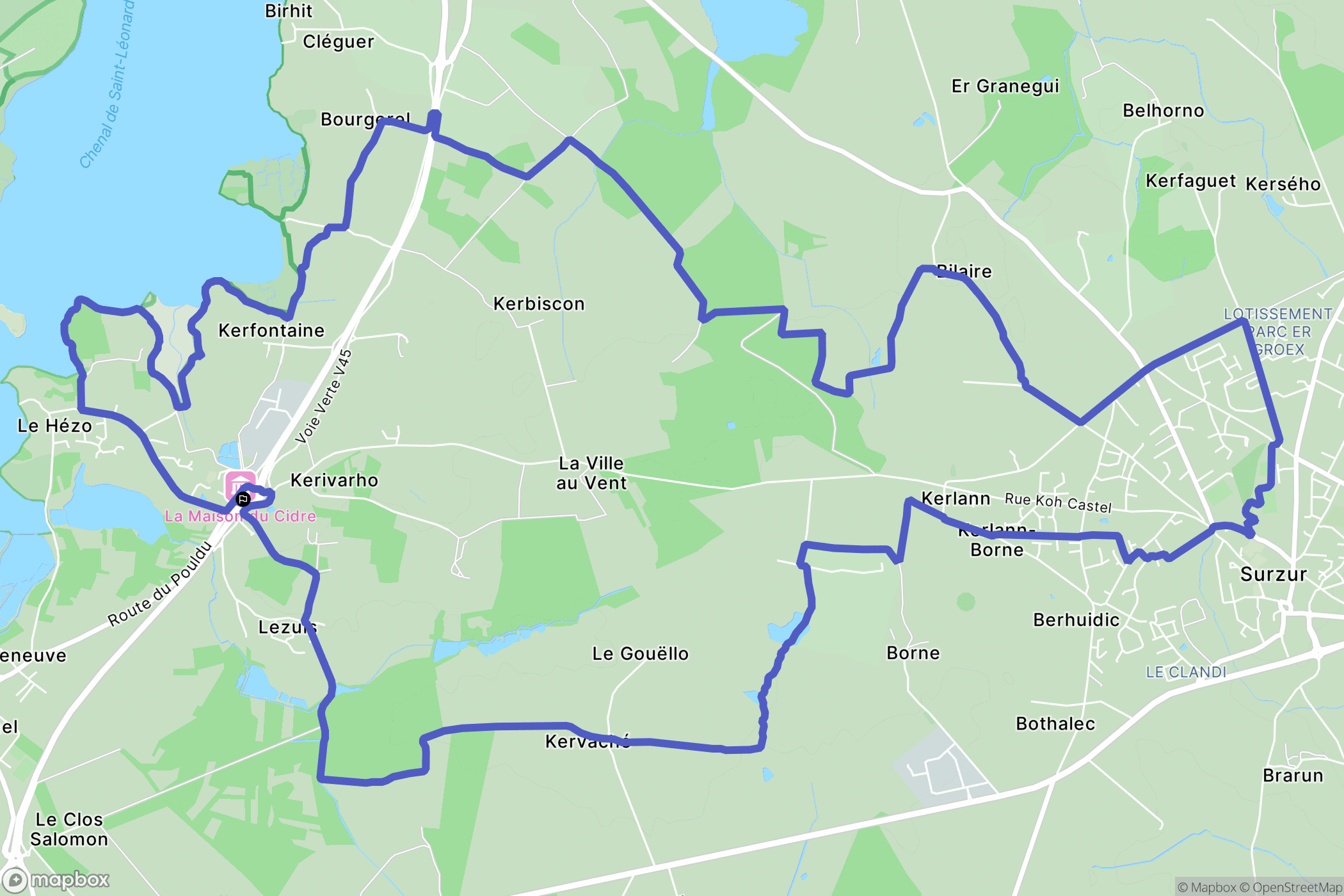 Le Hézo : carte du parcours de randonnée - France