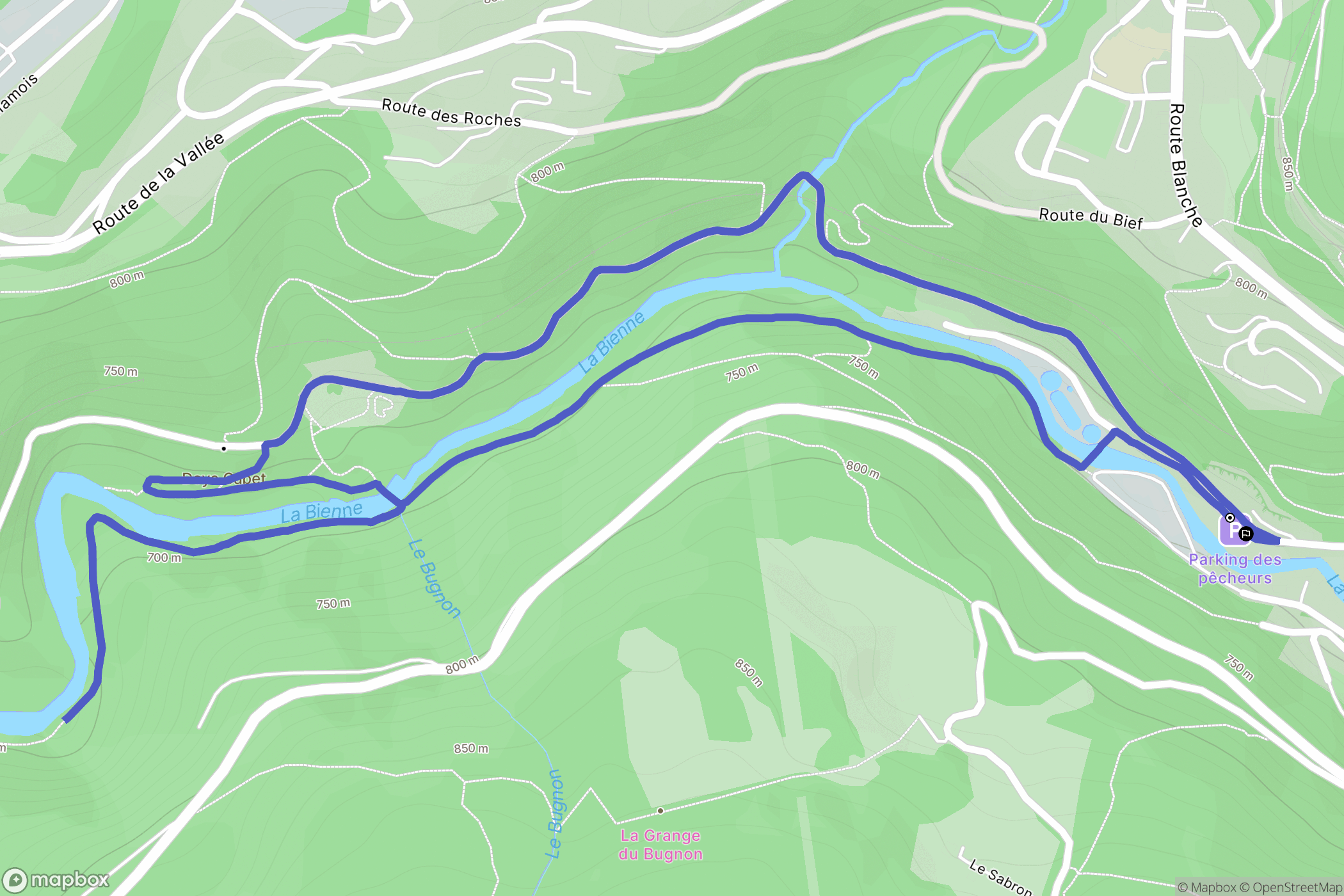 Hauts-de-Bienne : carte du parcours de randonnée - France