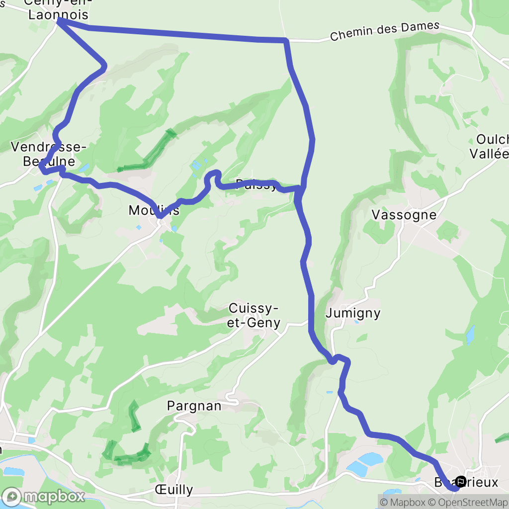 Beaurieux : carte du parcours de randonnée - France
