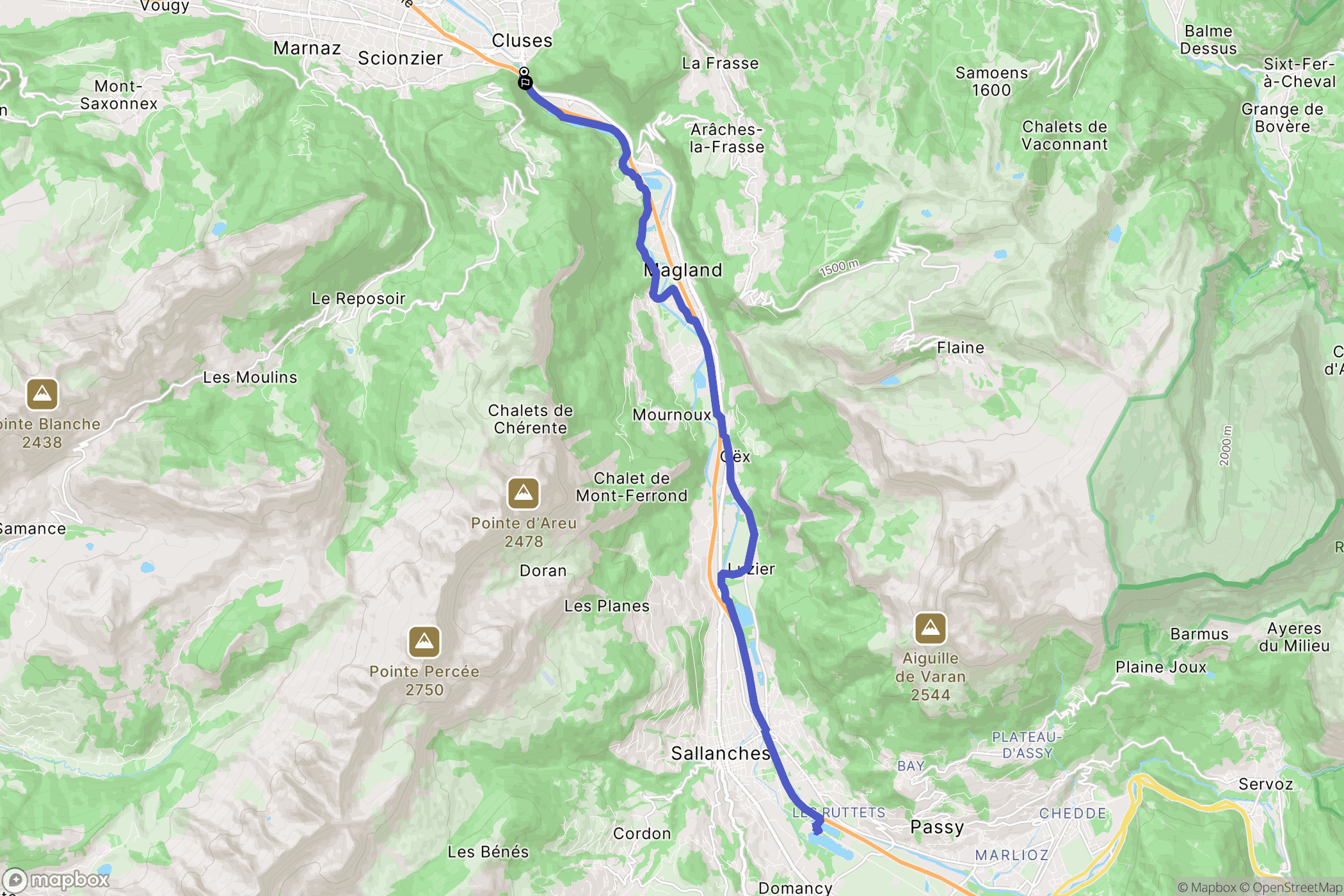 Cluses : carte du parcours de randonnée - France
