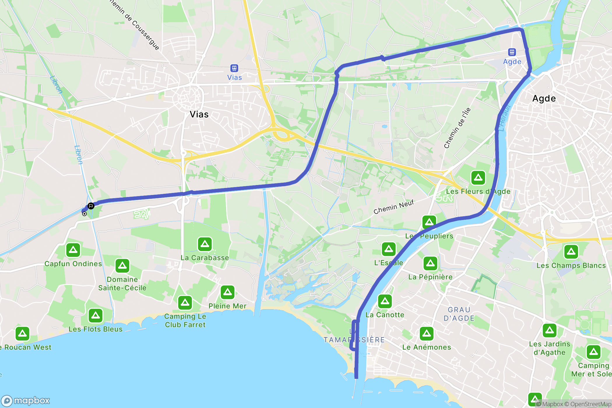Vias : carte du parcours de randonnée - France