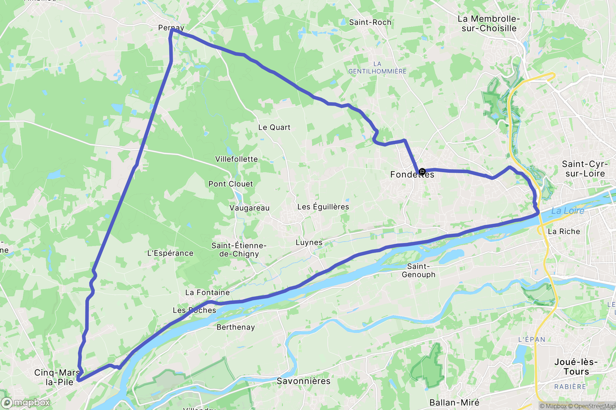 Fondettes : carte du parcours de randonnée - France