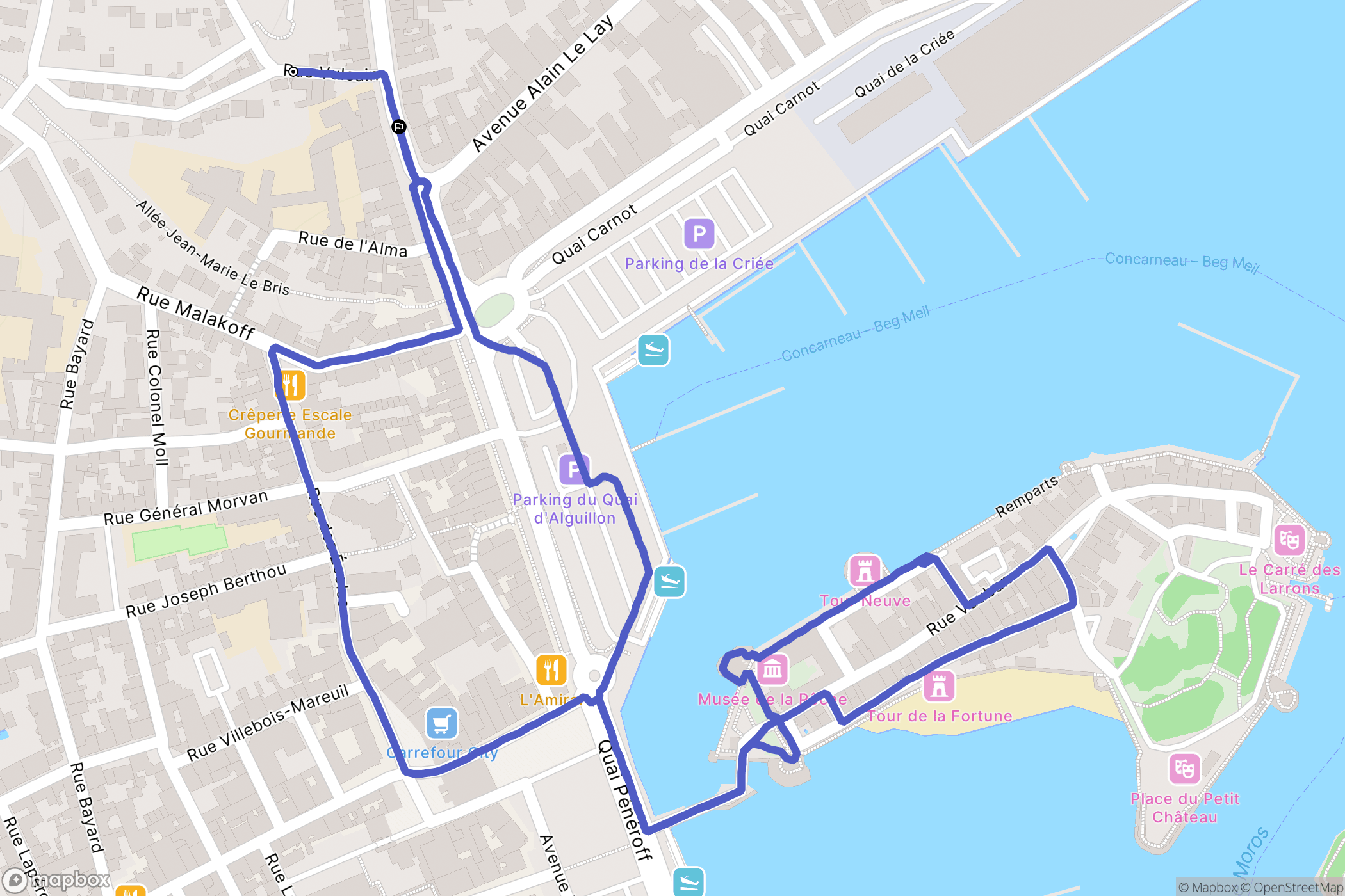Concarneau : carte du parcours de randonnée - France