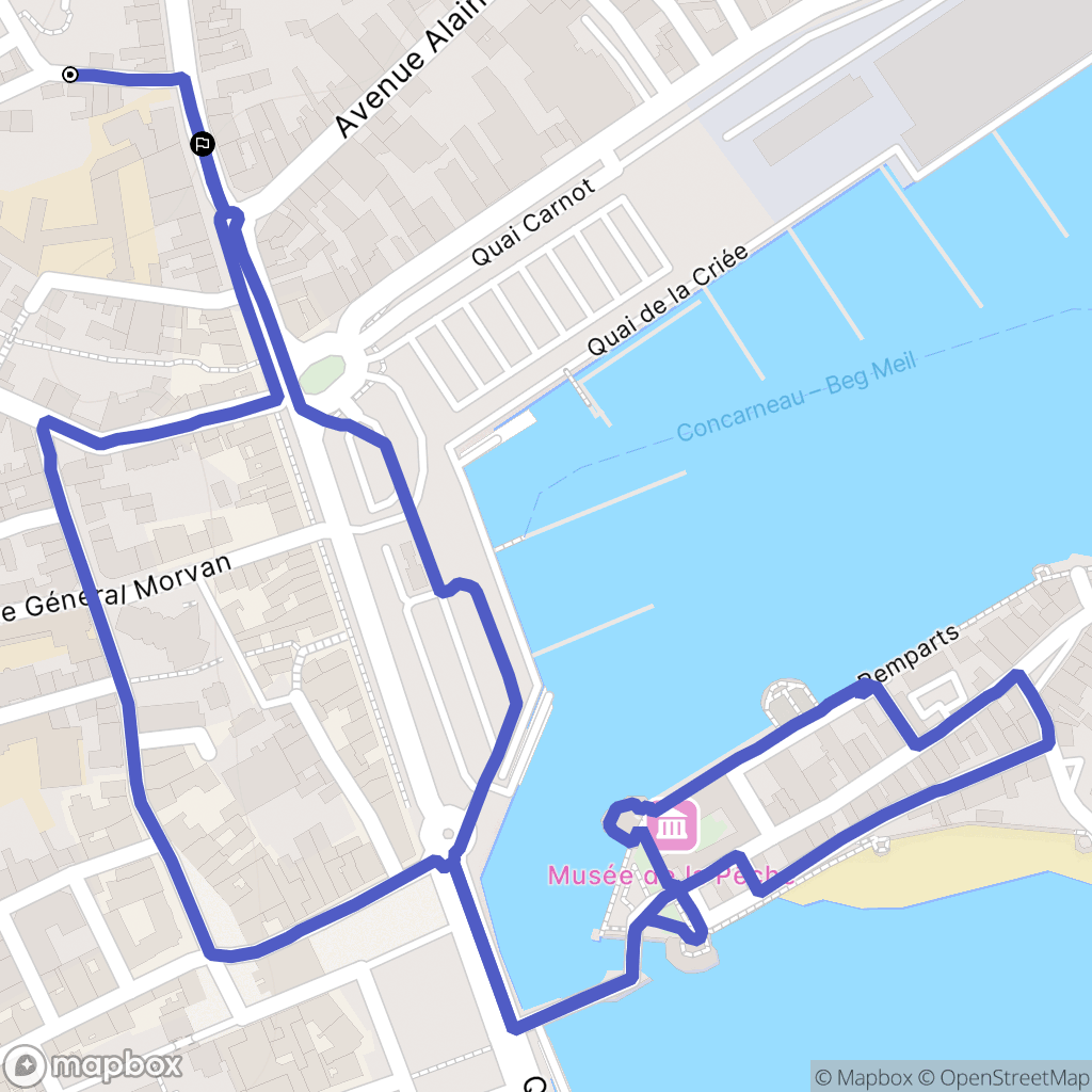 Concarneau : carte du parcours de randonnée - France
