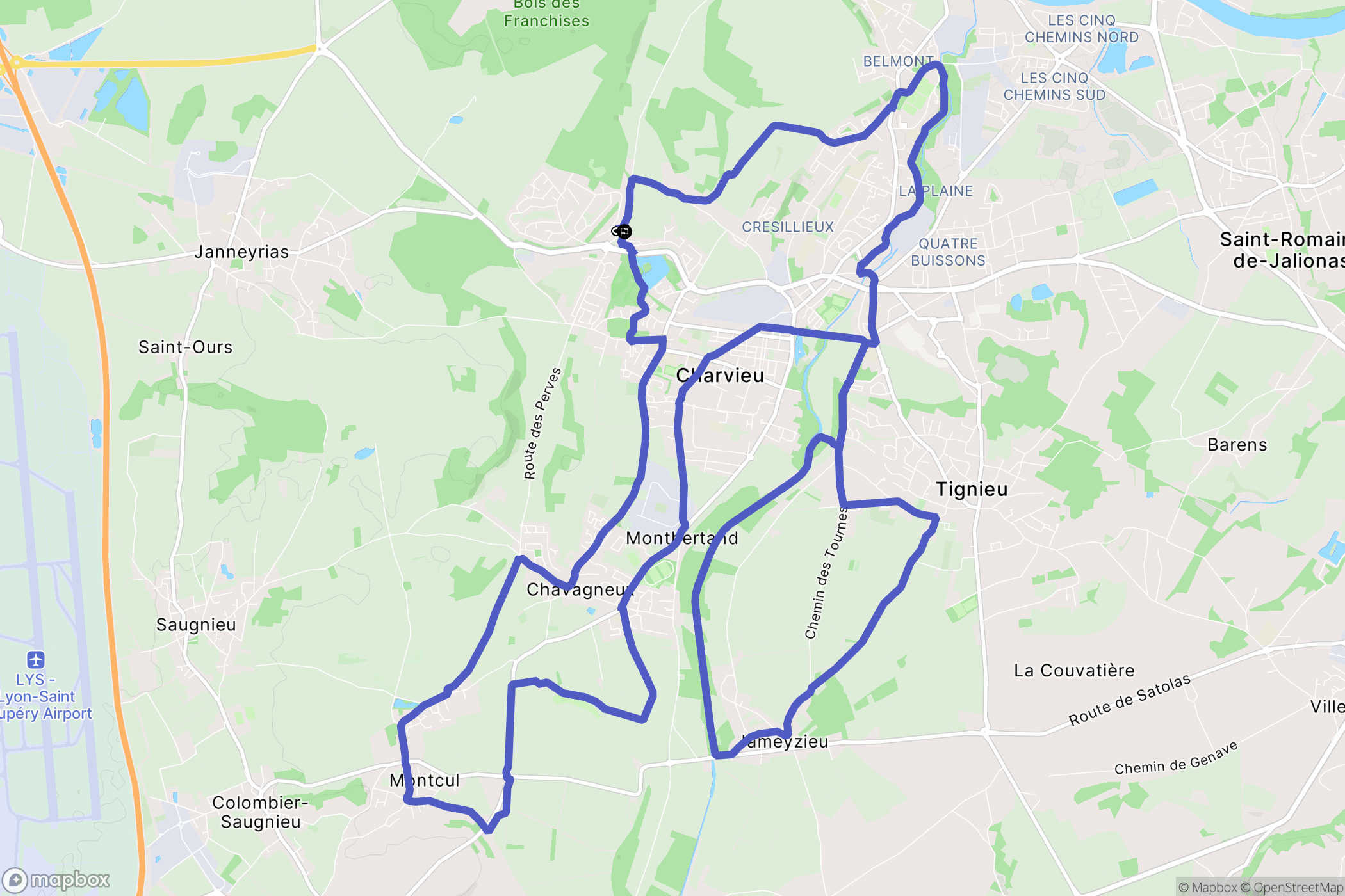 Charvieu-Chavagneux : carte du parcours de randonnée - France