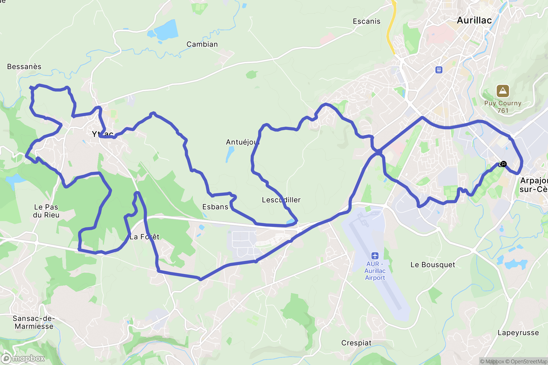 Aurillac : carte du parcours de randonnée - France