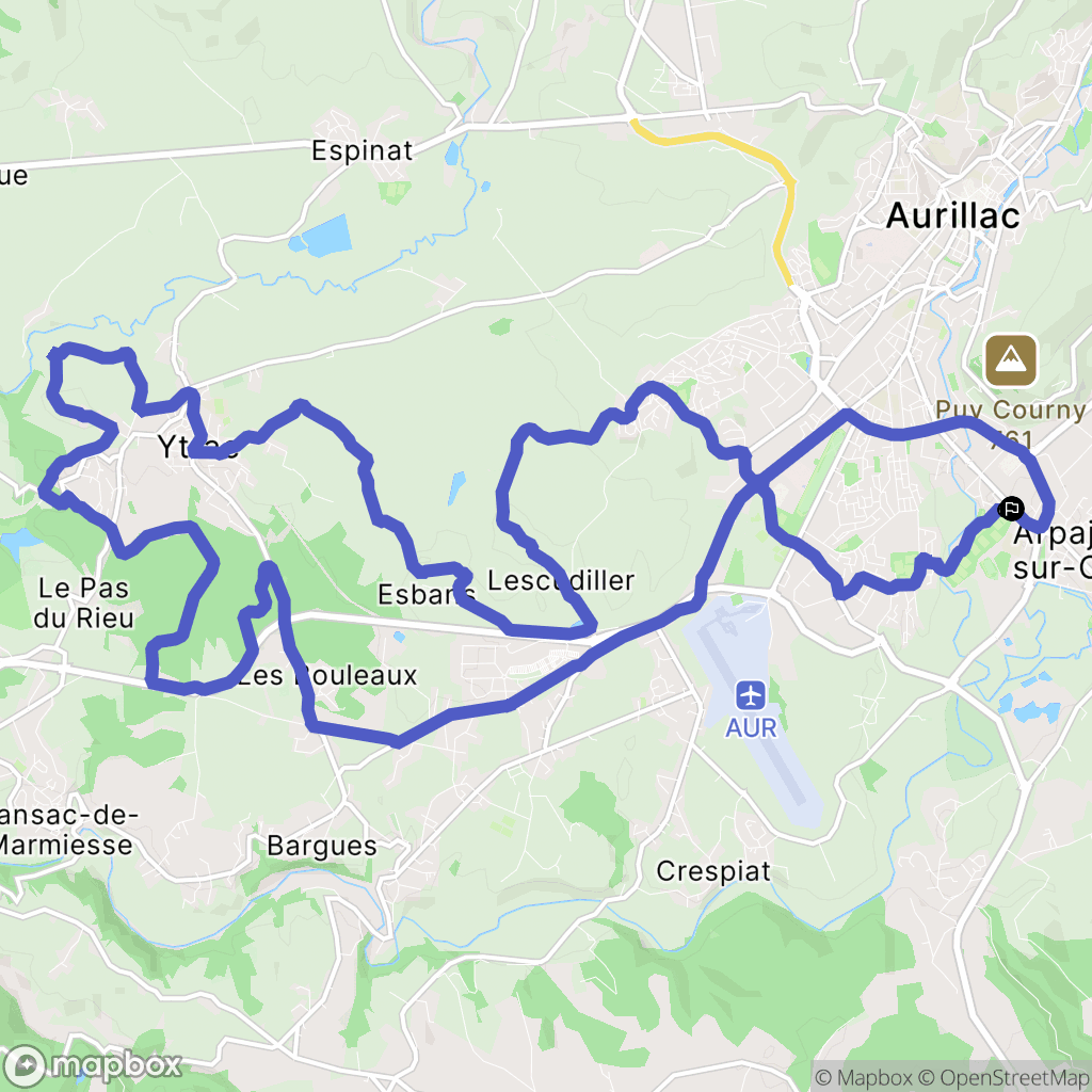 Aurillac : carte du parcours de randonnée - France
