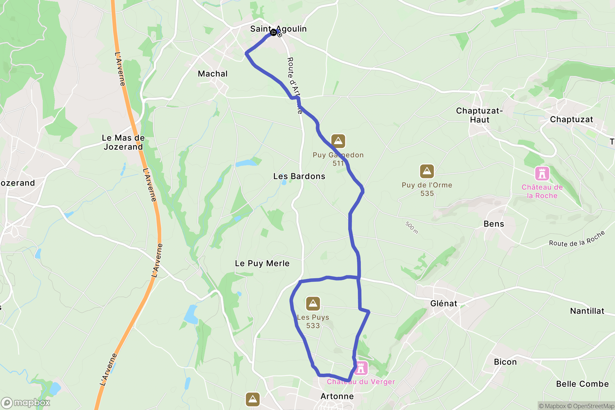Saint-Agoulin : carte du parcours de randonnée - France