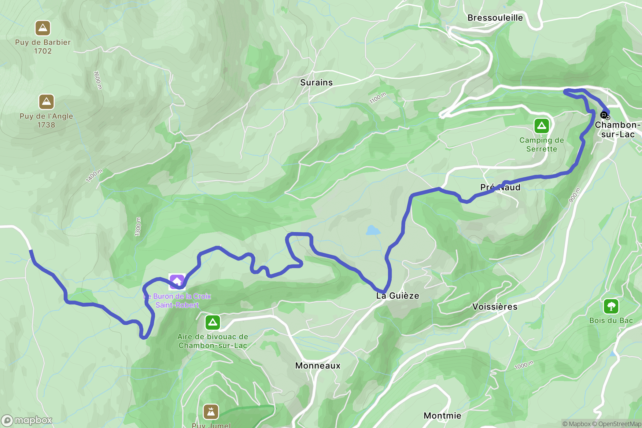 Chambon-sur-Lac : carte du parcours de randonnée - France