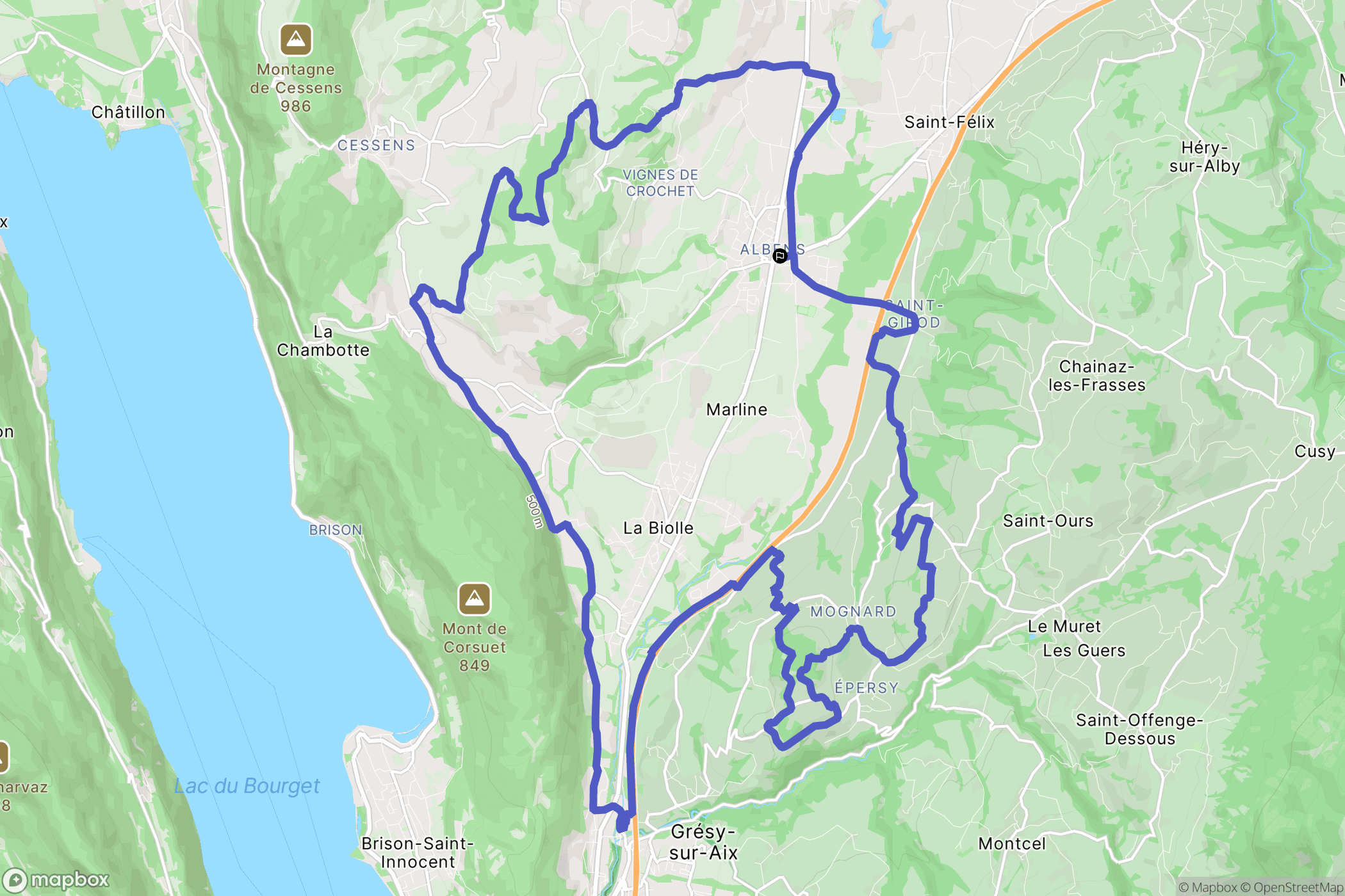 Entrelacs : carte du parcours de randonnée - France