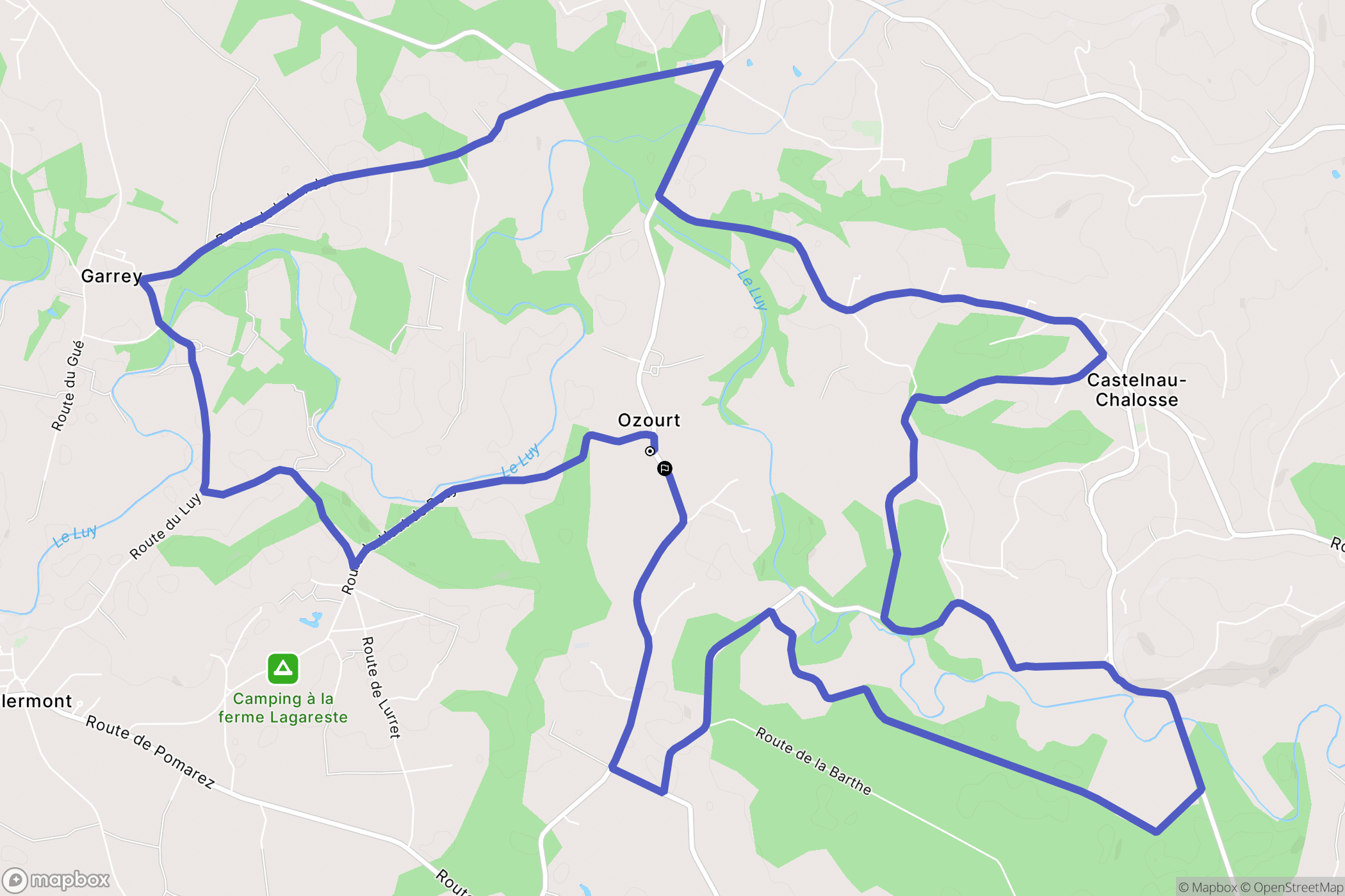 Ozourt : carte du parcours de randonnée - France