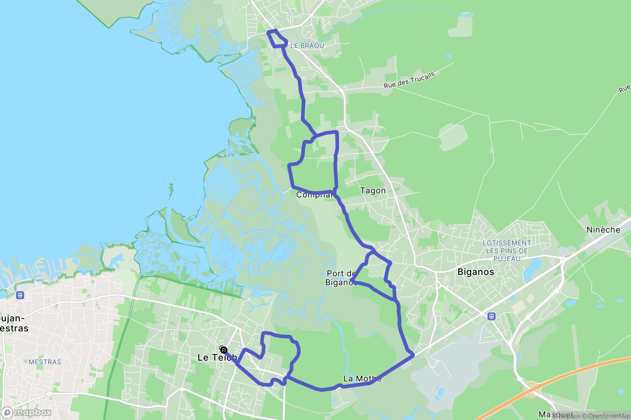 Le Teich : carte du parcours de randonnée - France