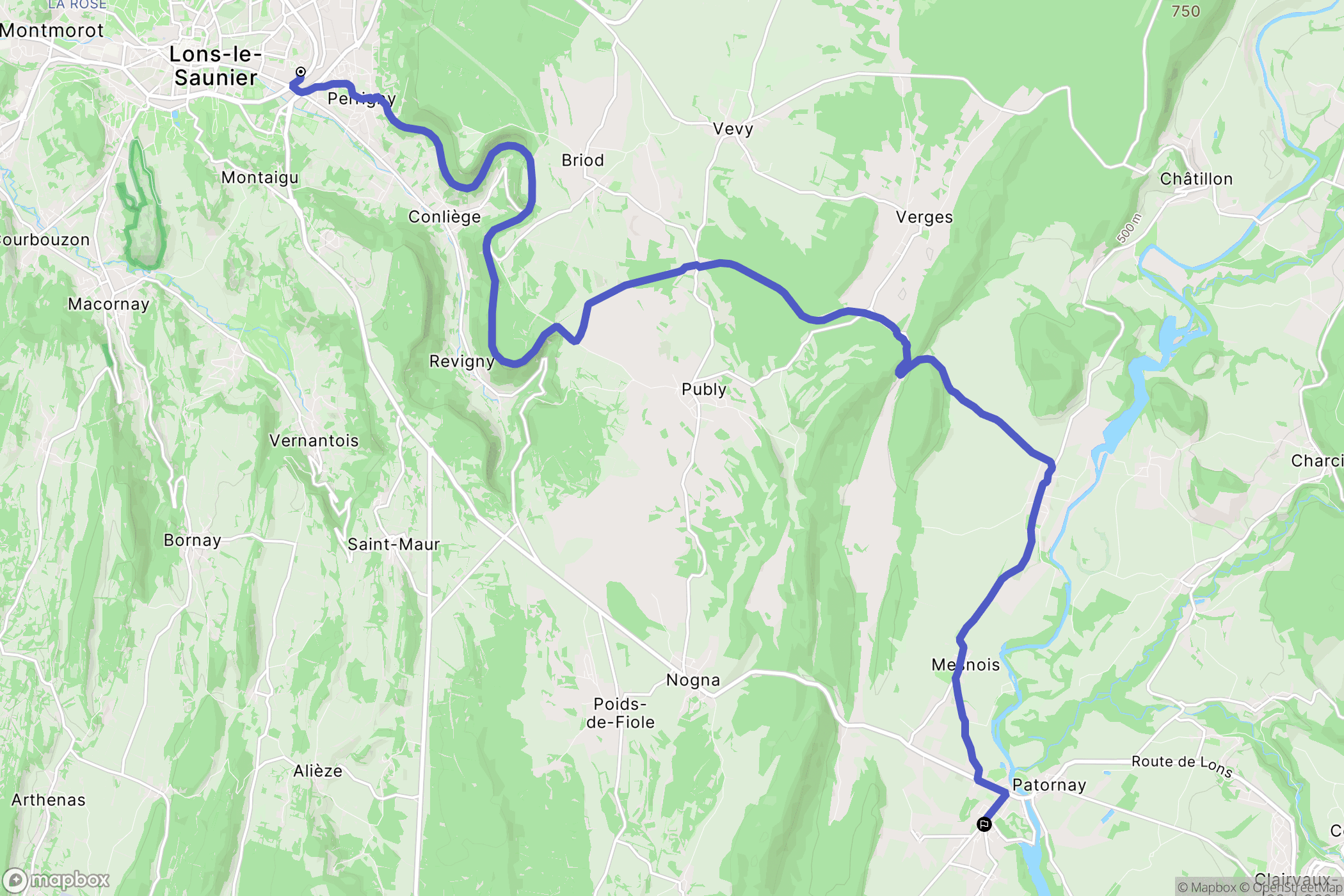 Lons-le-Saunier : carte du parcours de randonnée - France