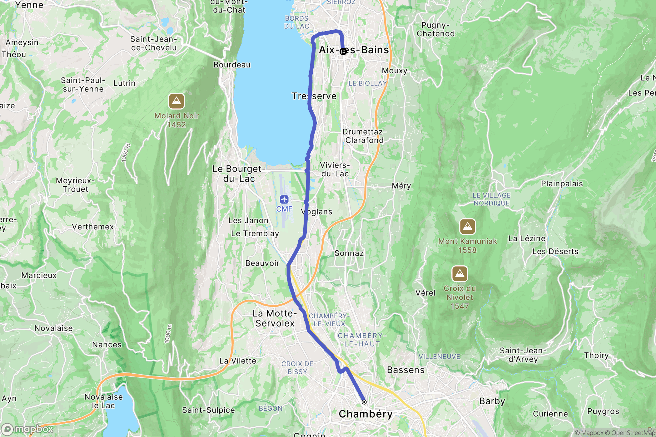 Chambéry : carte du parcours de randonnée - France