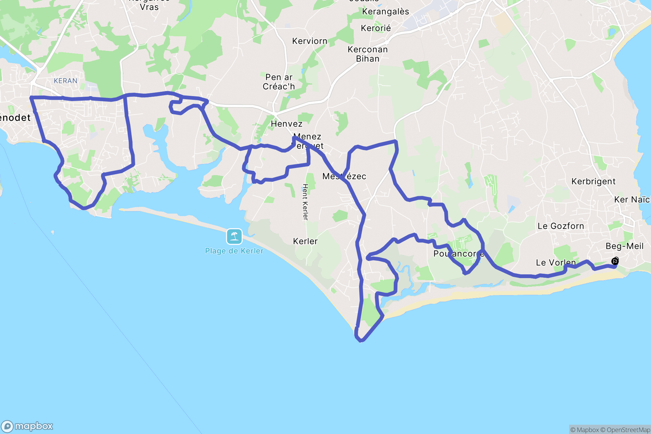 Fouesnant : carte du parcours de randonnée - France