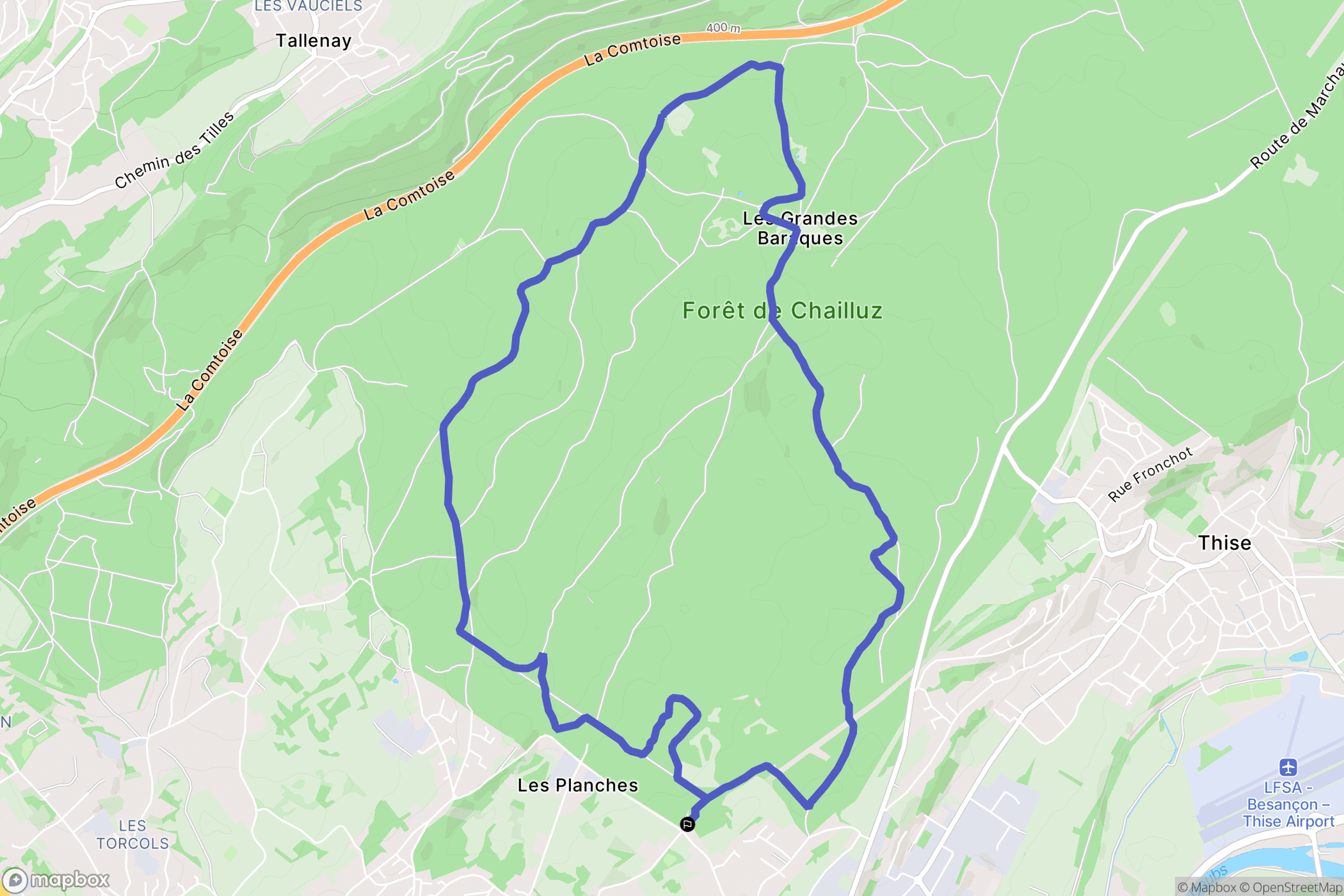 Besançon : carte du parcours de randonnée - France