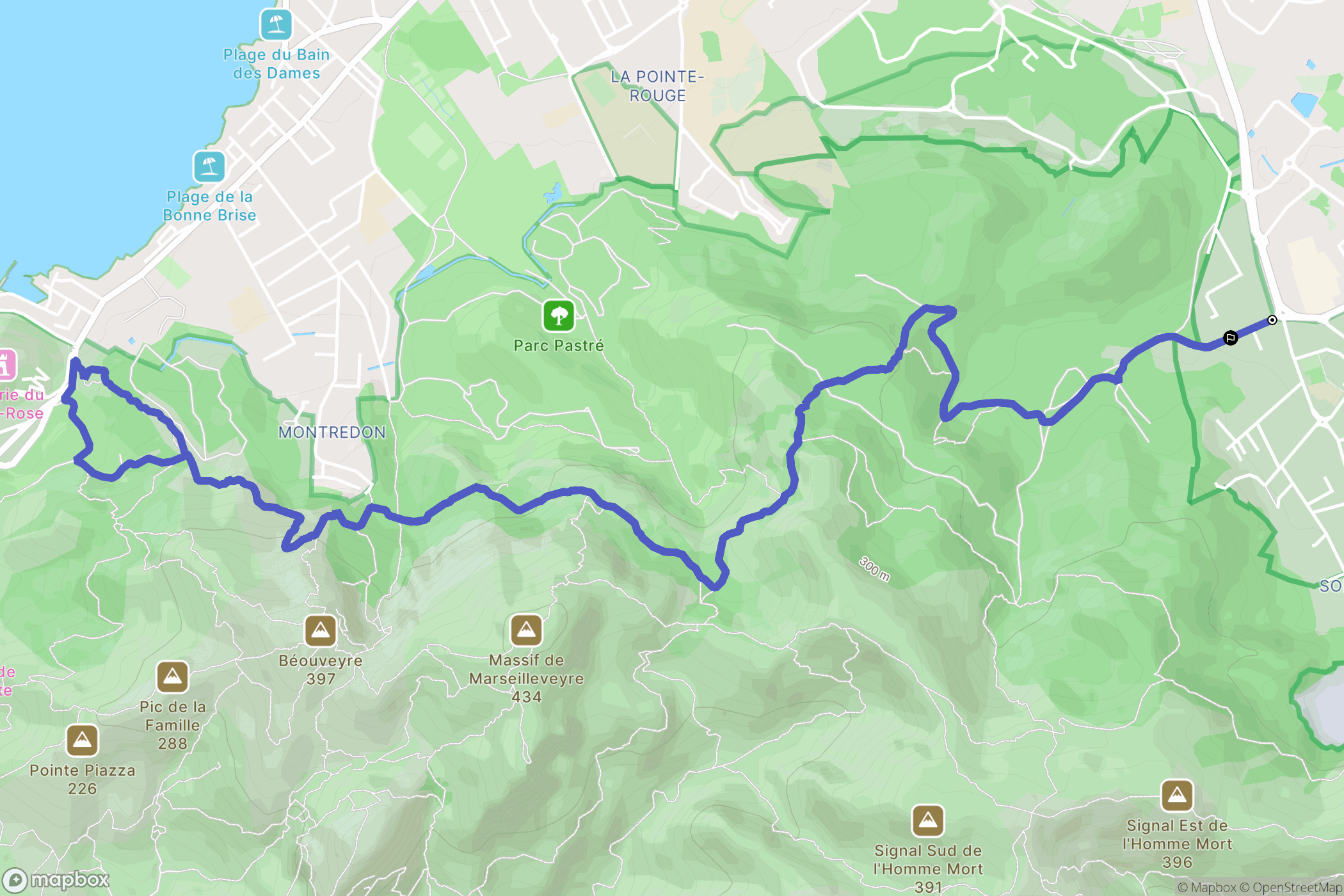 Marseille : carte du parcours de randonnée - France