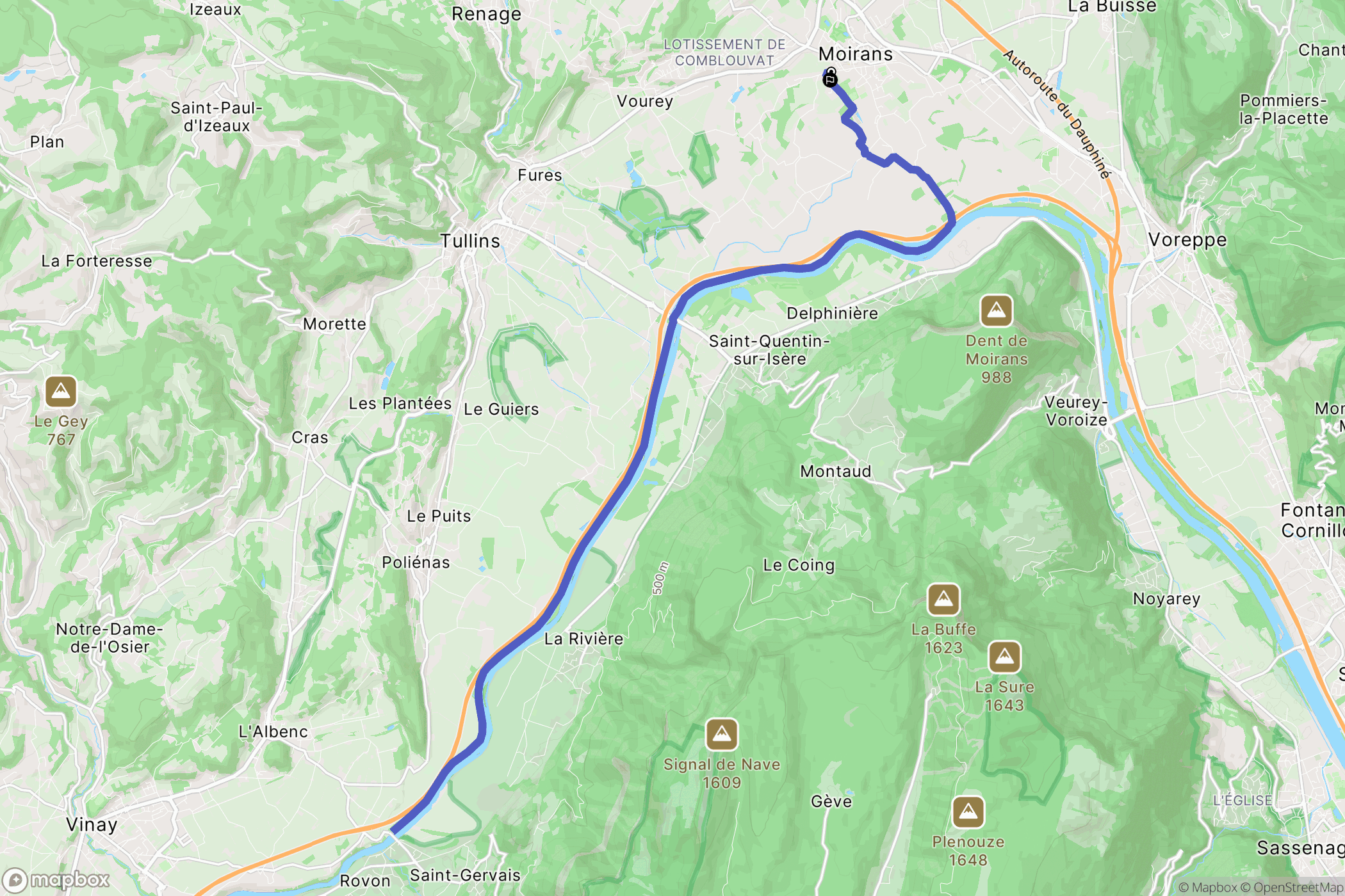 Moirans : carte du parcours de randonnée - France