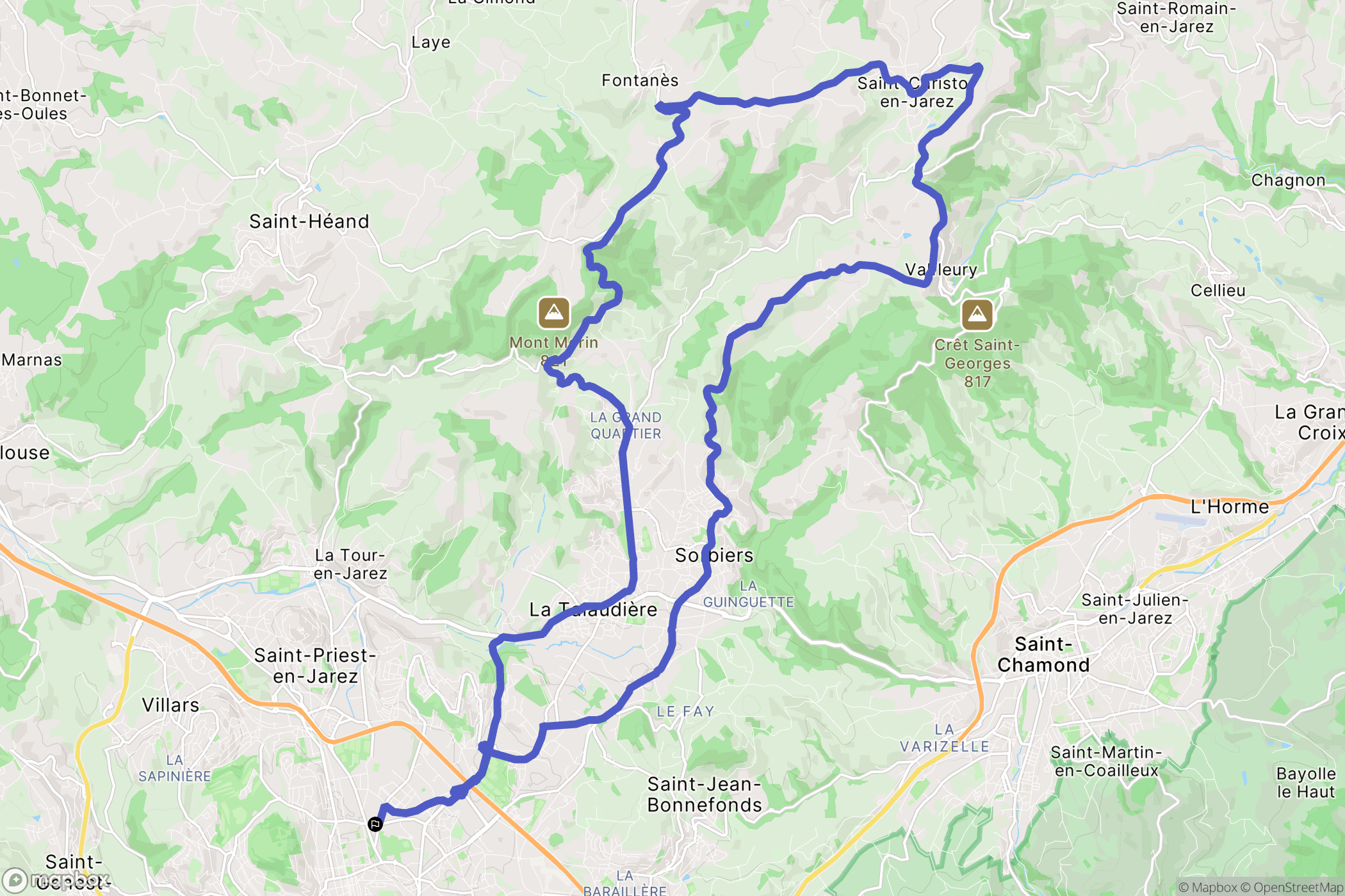 Saint-Étienne : carte du parcours de randonnée - France